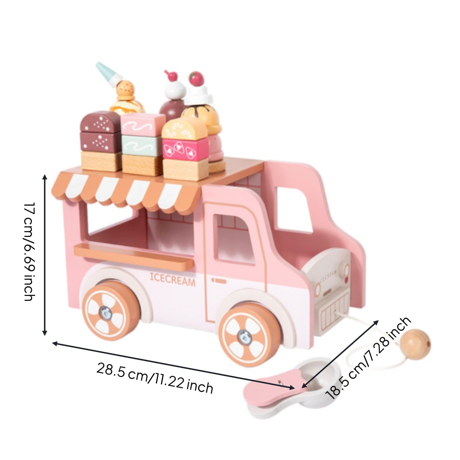 Carrello Gelato Giocattolo Bambini Set Gioco Finto Banco Pasticceria Dessert Legno Educativo Interattivo Narrazione Creativa Abilità Sociali Adatto per Gioco in dei Bambini Regali