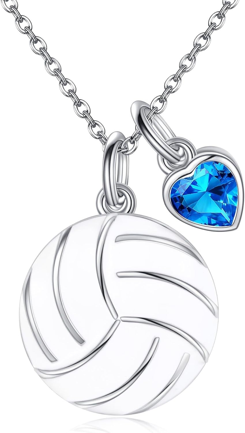 JERWLI Bowling Ball/Soccer/Basketball/Volleyball Necklace 925 Sterling Sliver Sport Ball Gifts Jewelry for Women Sports Lover