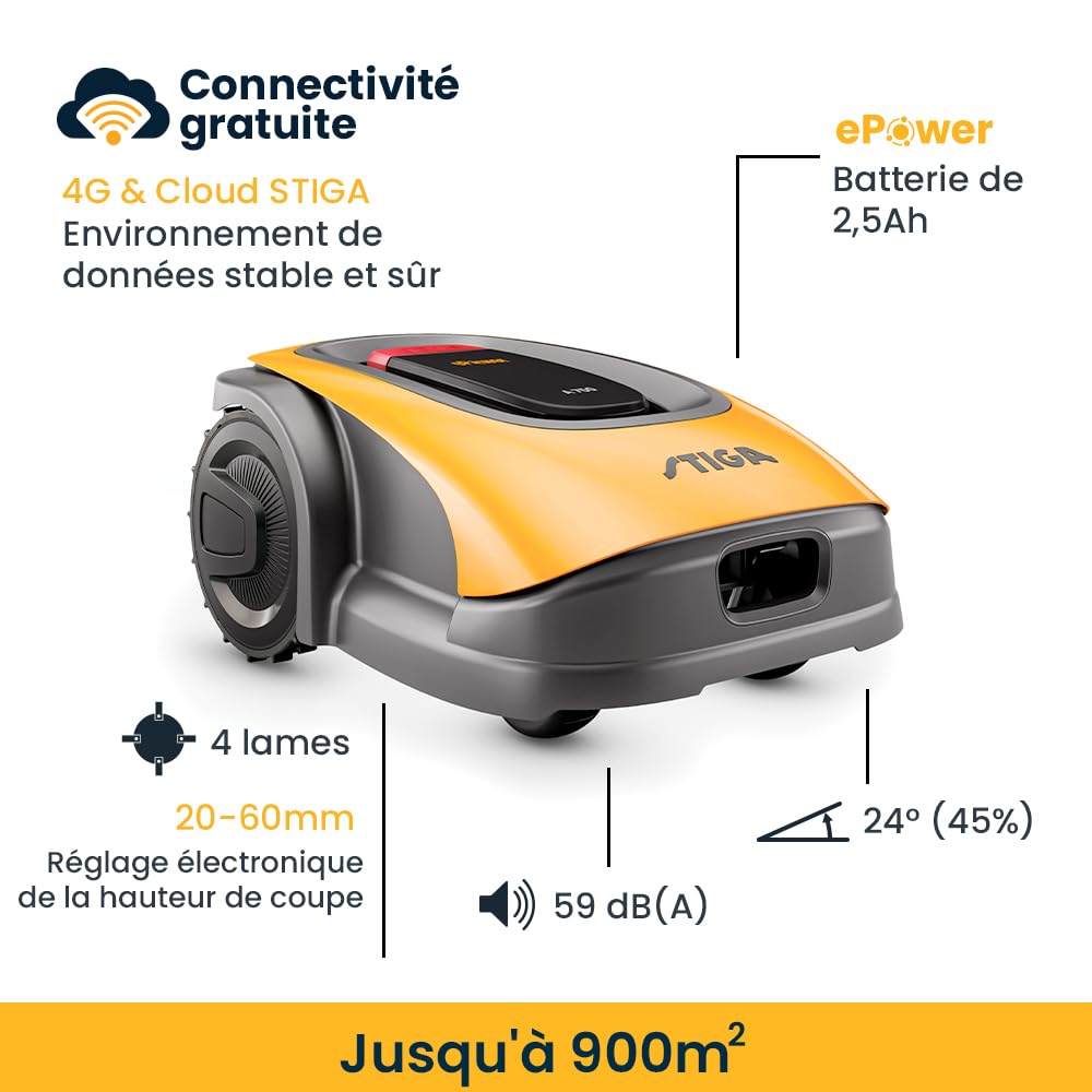 STIGA A750 Robot Tondeuse Autonome. Robot Tondeuse sans Fil Périphérique (Max. 900m²). Contrôle par Application. avec Na — vue 3