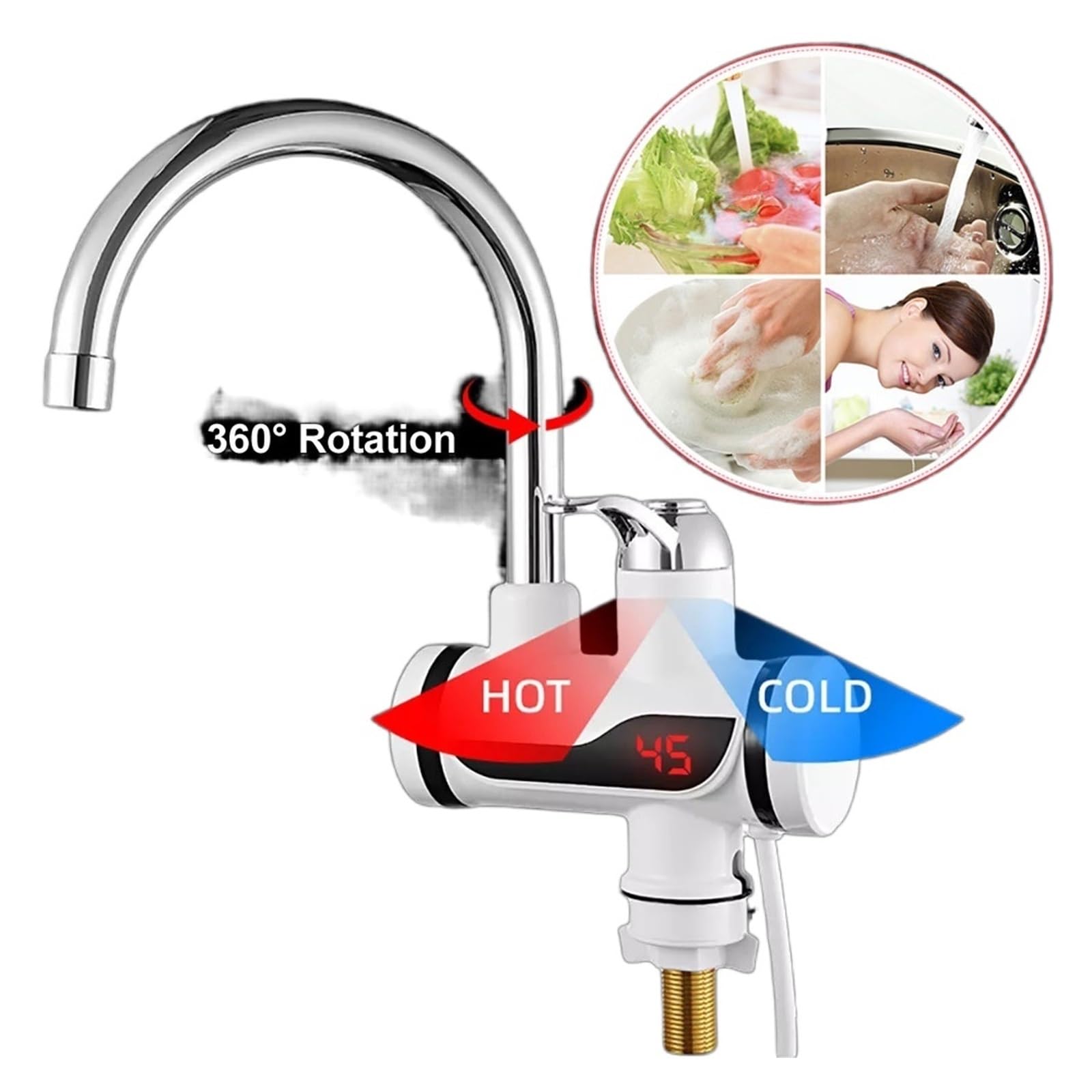 Display della temperatura dello scaldabagno elettrico istantaneo Riscaldamento dell'acqua Scaldabagno caldo della cucina con rubinetto della cucina a LED