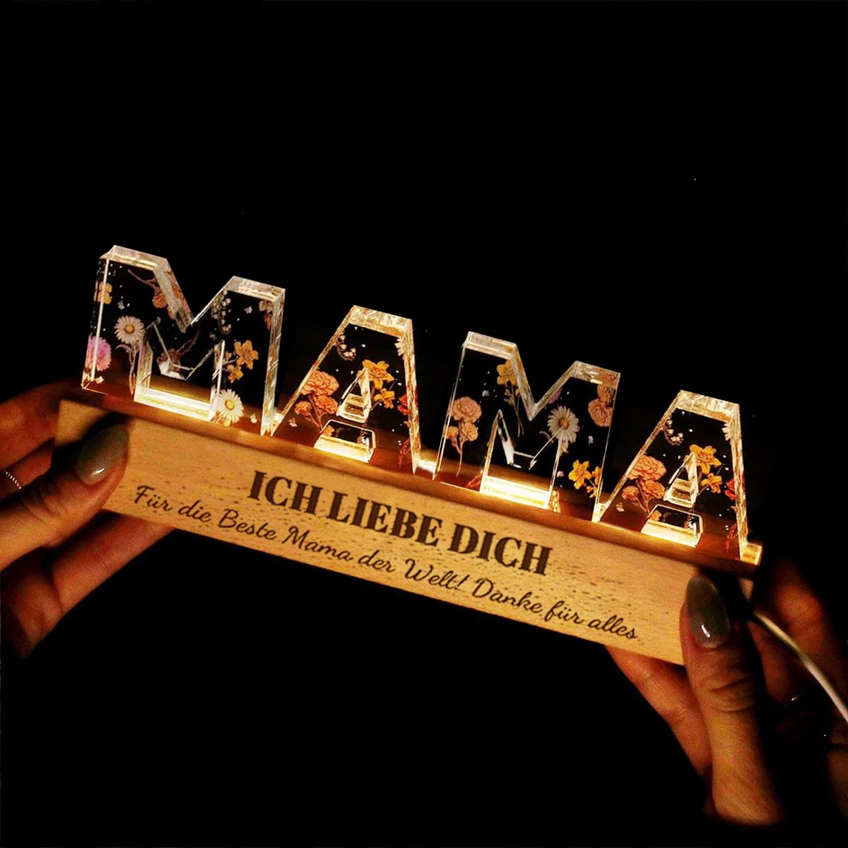 Beleuchtetes Acrylglas „MAMA“ – Nachtlicht als Geburtstagsgeschenk für Mama von Tochter & Sohn – LED Deko zu Weihnachten