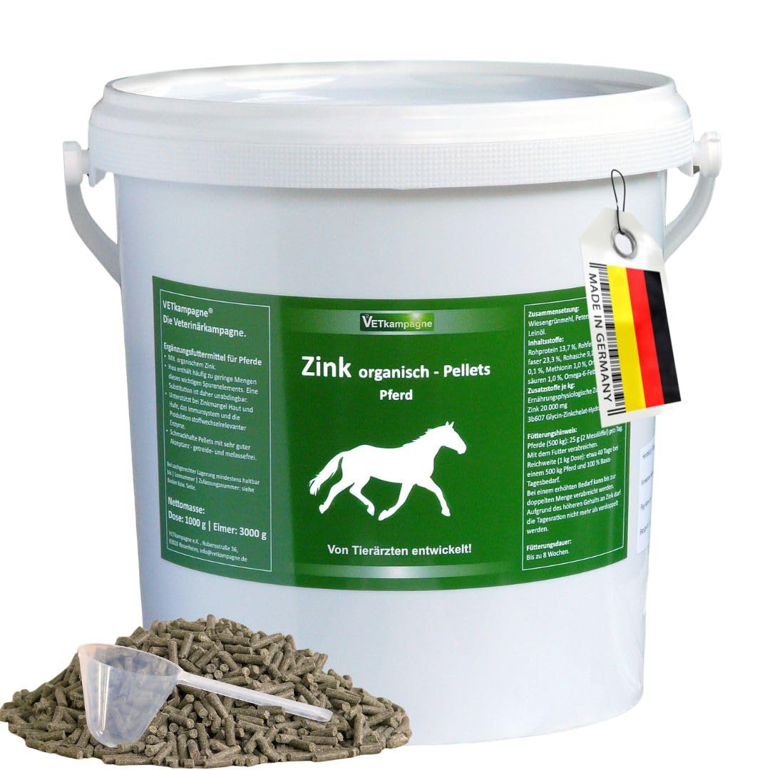Zink organisch Pellets (20.000 mg/kg) – Hochdosiertes Zinkchelat für Haut, Fell & Hufe bei Pferden – 3 kg (für ca. 120 Tage)