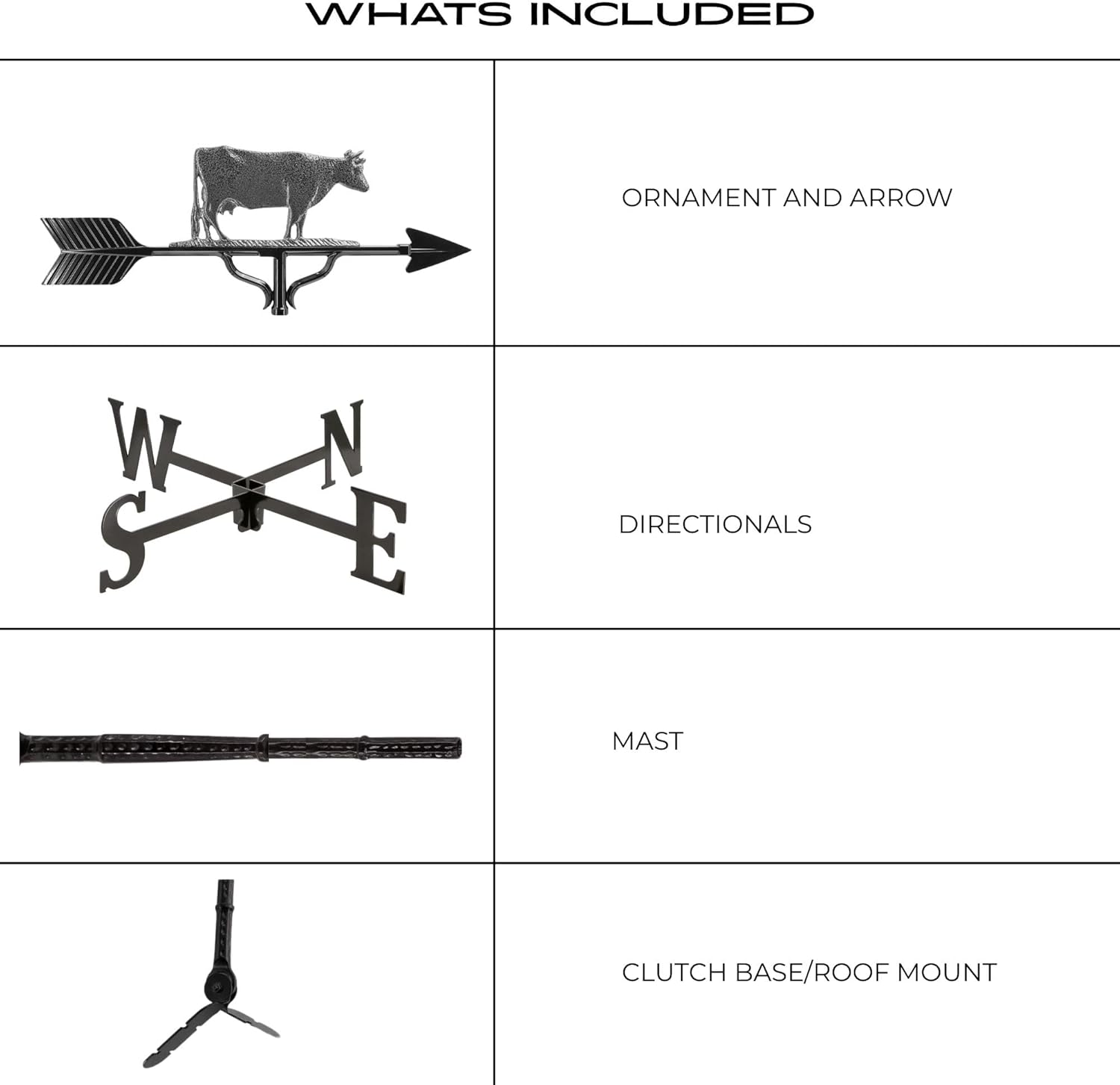 Montague Metal Products 32-Inch Weathervane with Swedish Iron Cow Ornament