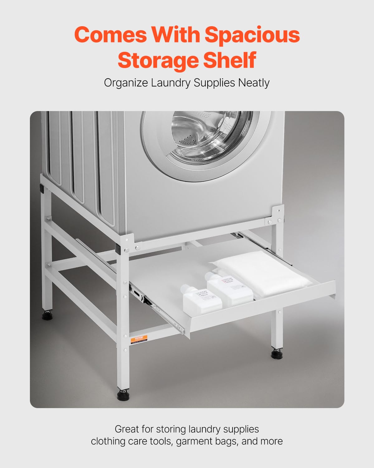 VEVOR Soporte para lavadora de 640 x 635 mm Pedestal para Lavadora de Acero al Carbono Capacidad de Carga de 136 kg Base de Pedestal para Lavadora y Secadora con Bandeja para Levantar Lavadoras