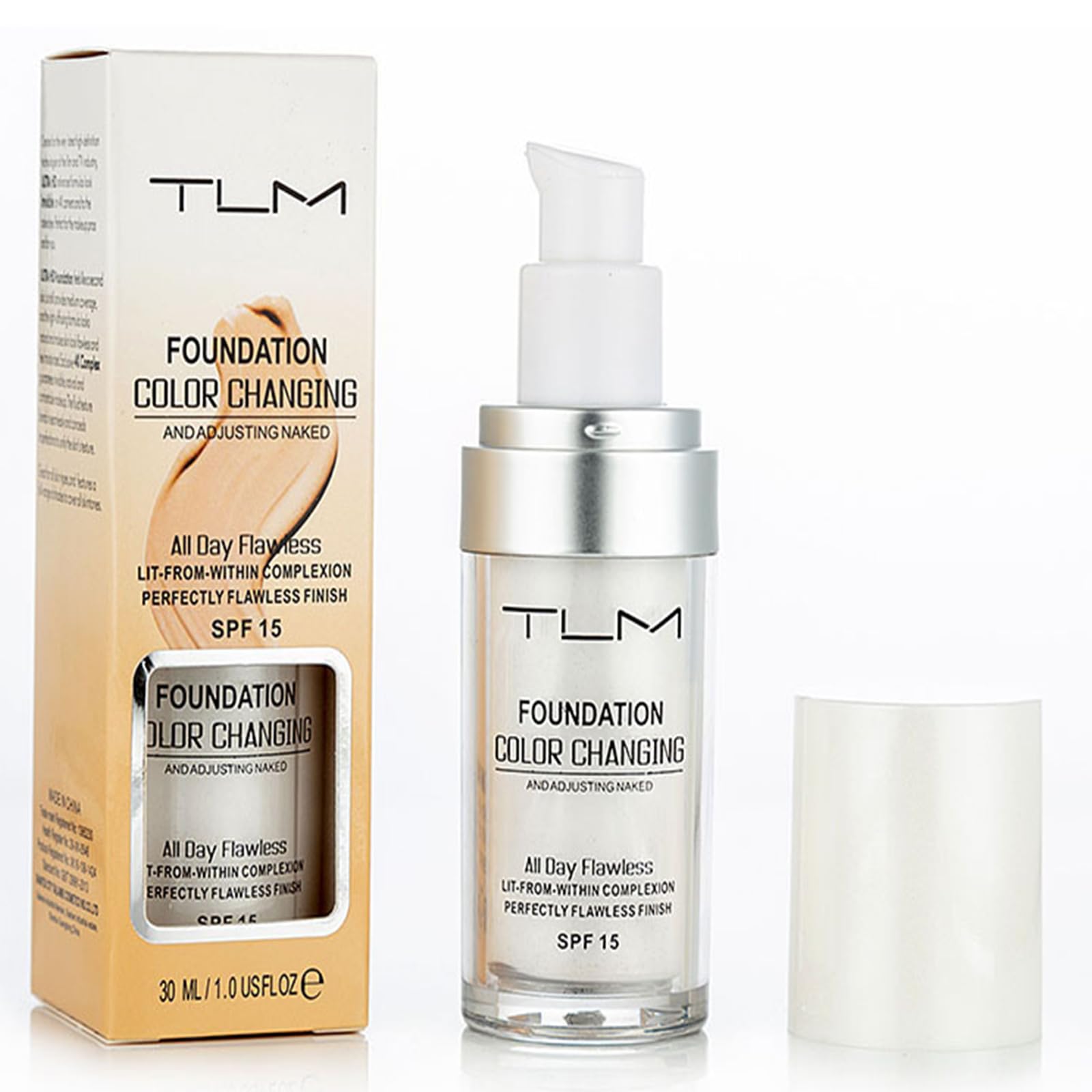 TLM Foundation Color Changing, Flawless Full Coverage Natural Color Warm Complexion Moisturizing Foundation.