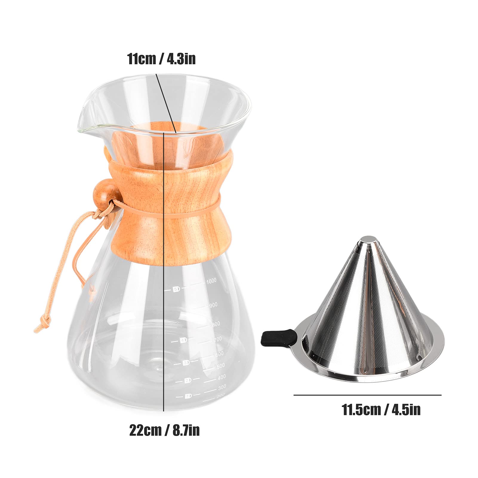 NDNCZDHC Pour Over Coffee Maker with Funnel Stainless Steel Coffee Hand Brewer Drip cCoffee Maker for Home Office(1000ml)