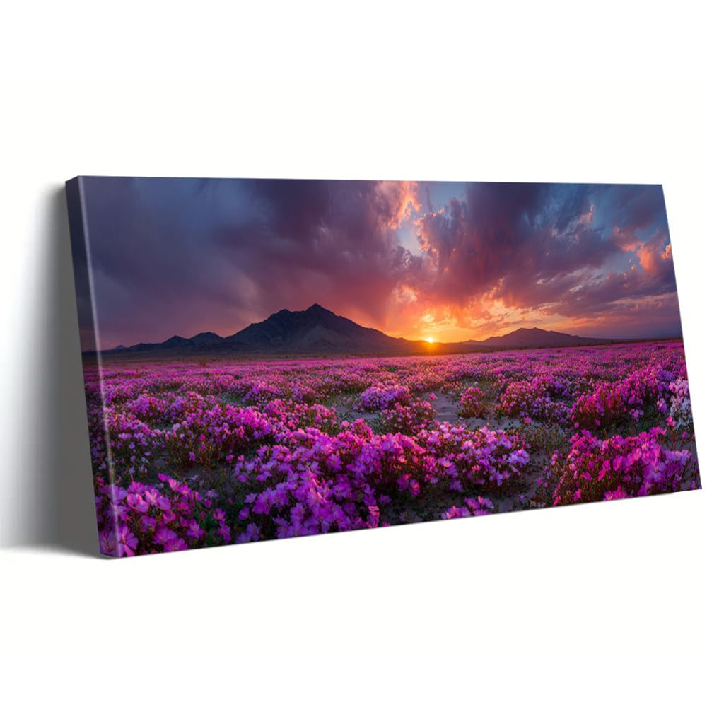 AEFOUU Sunset Landscape Canvas Paintings, Pink Blossoms Art Prints, Wall Arts Posters, Modern Wall Decor Pictures for Living Room(50x100cm/20x40in/Frameless)