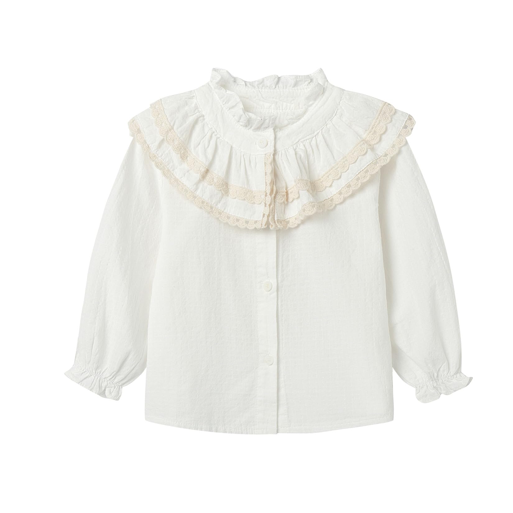 Mud Kingdom Girls Blouse Shirts Spring Fall Long Sleeve Button-Down Top Ruffle Collar