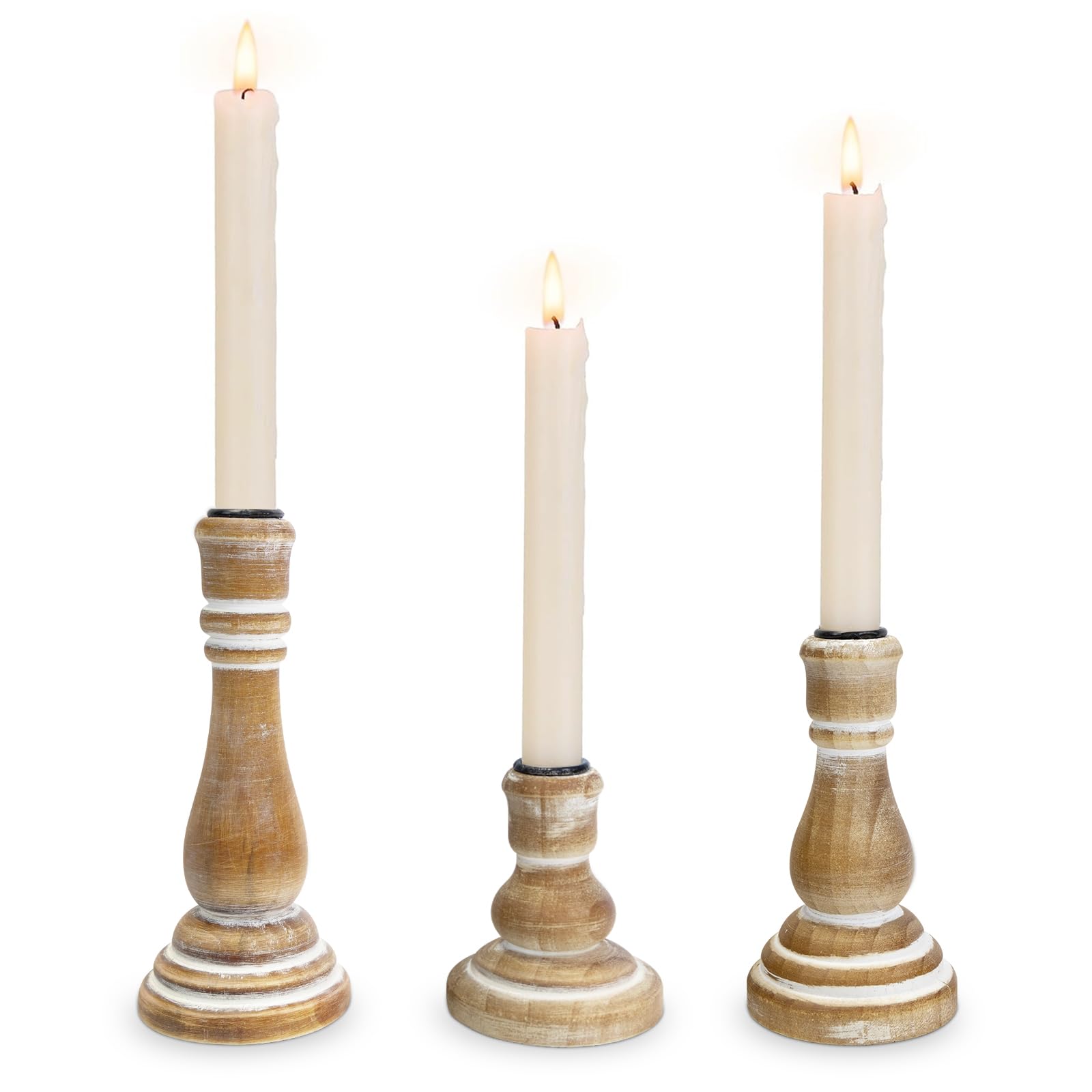 Set di 3 portacandele conici, portacandele rustici in legno, portacandele in legno rustico, portacandele vintage affusolato per soggiorno, centrotavola da tavolo (marrone)