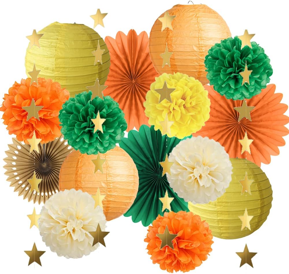 Autumn Decorations Orange and Green Party Fall Party Decorations Pom
