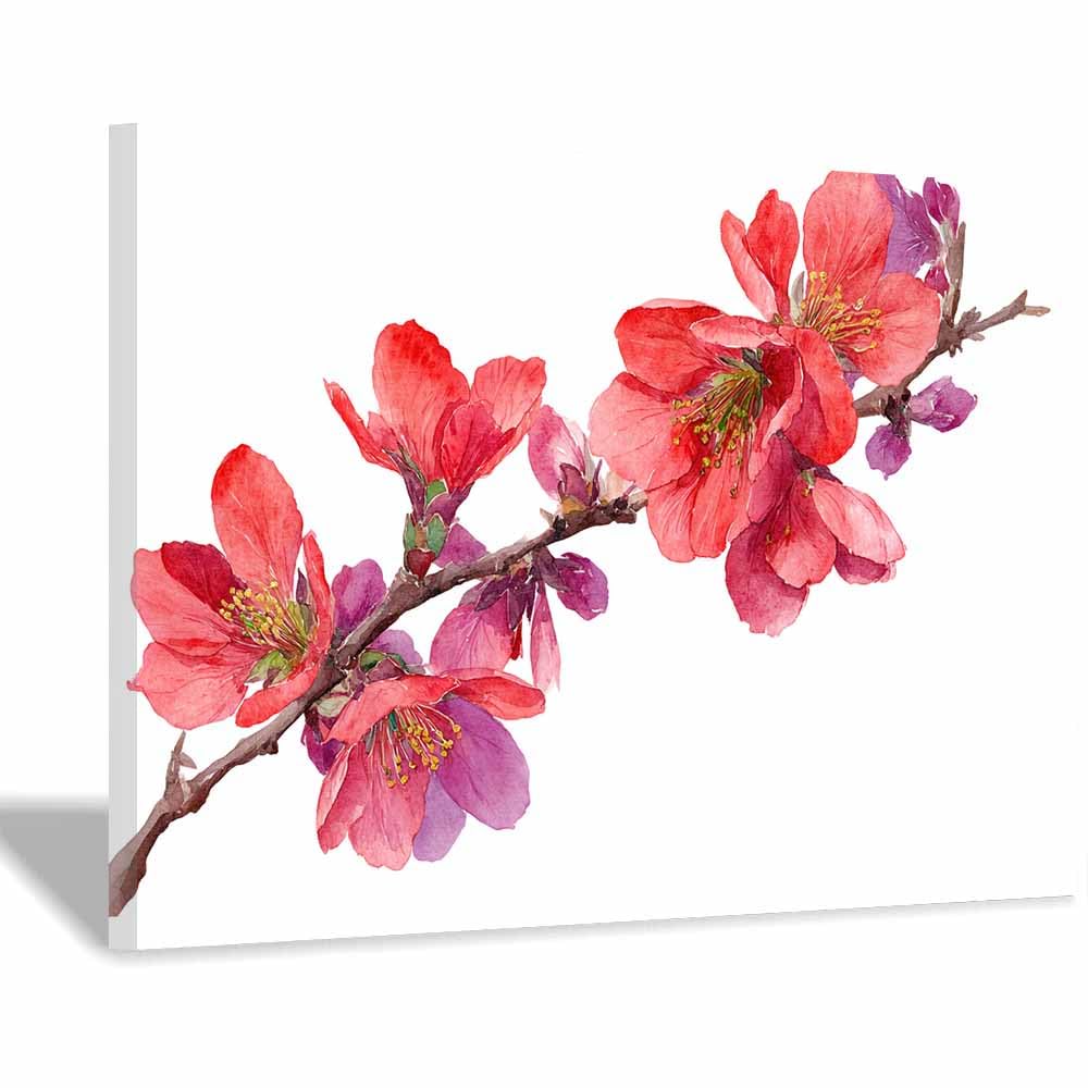 ZAMAEIU Landscape Wall Art Quinces Branches Modern Canvas Print On Artwork, Suitable for living room, bedroom, for Kids Room Decoretc.(red)-30x50cm Framed