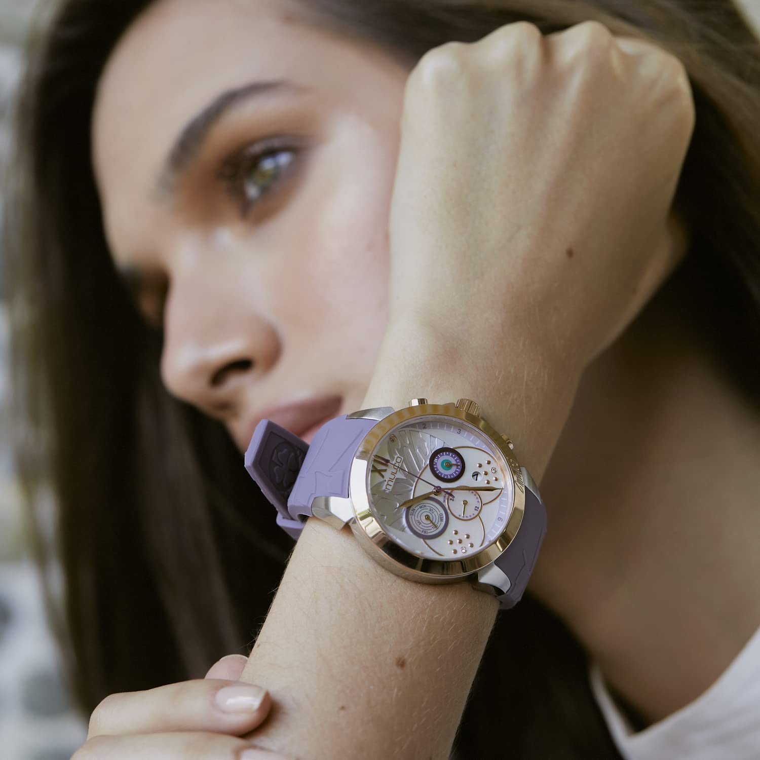 MULCO Women's Silver Stainless Steel Watch | Silicone Strap, Mother Of Pearl Dial With Diamonds - View #5