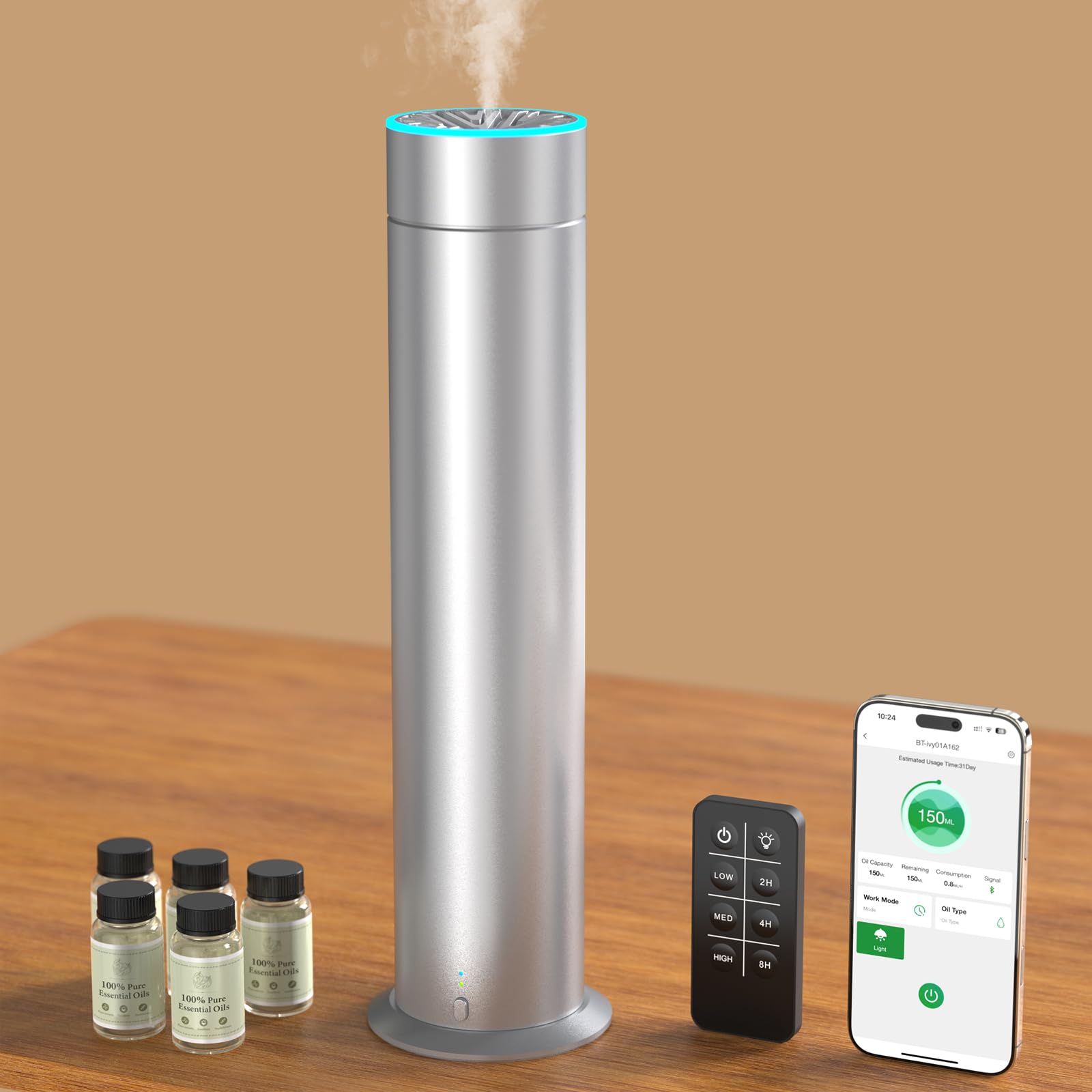 Difusor de aceites esenciales sin agua, difusor de aceites esenciales, 150 ml, cubre 1200 ft², cuadrados con mando a distancia e inteligente APP adecuado para hogares, habitaciones, spas, hoteles