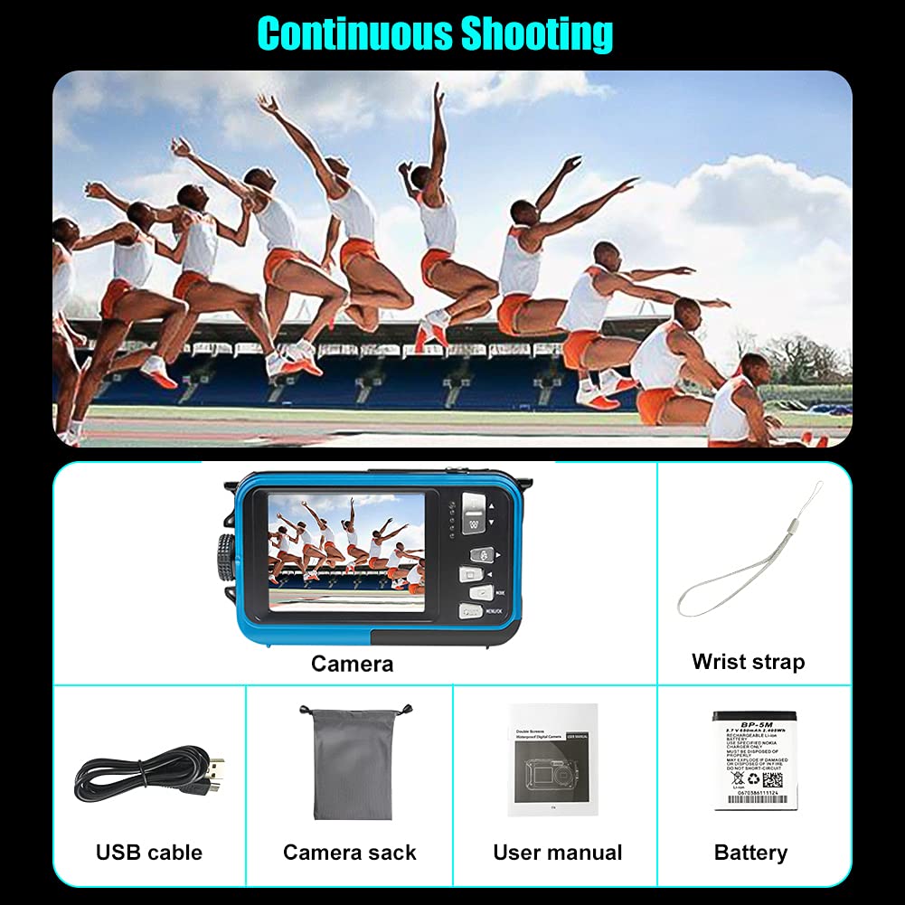 Camara Acuatica Camara Sumergibles HD 2.7K 48MP Camara de Fotos Acuatica con Pantalla Dual Zoom Digital 16X