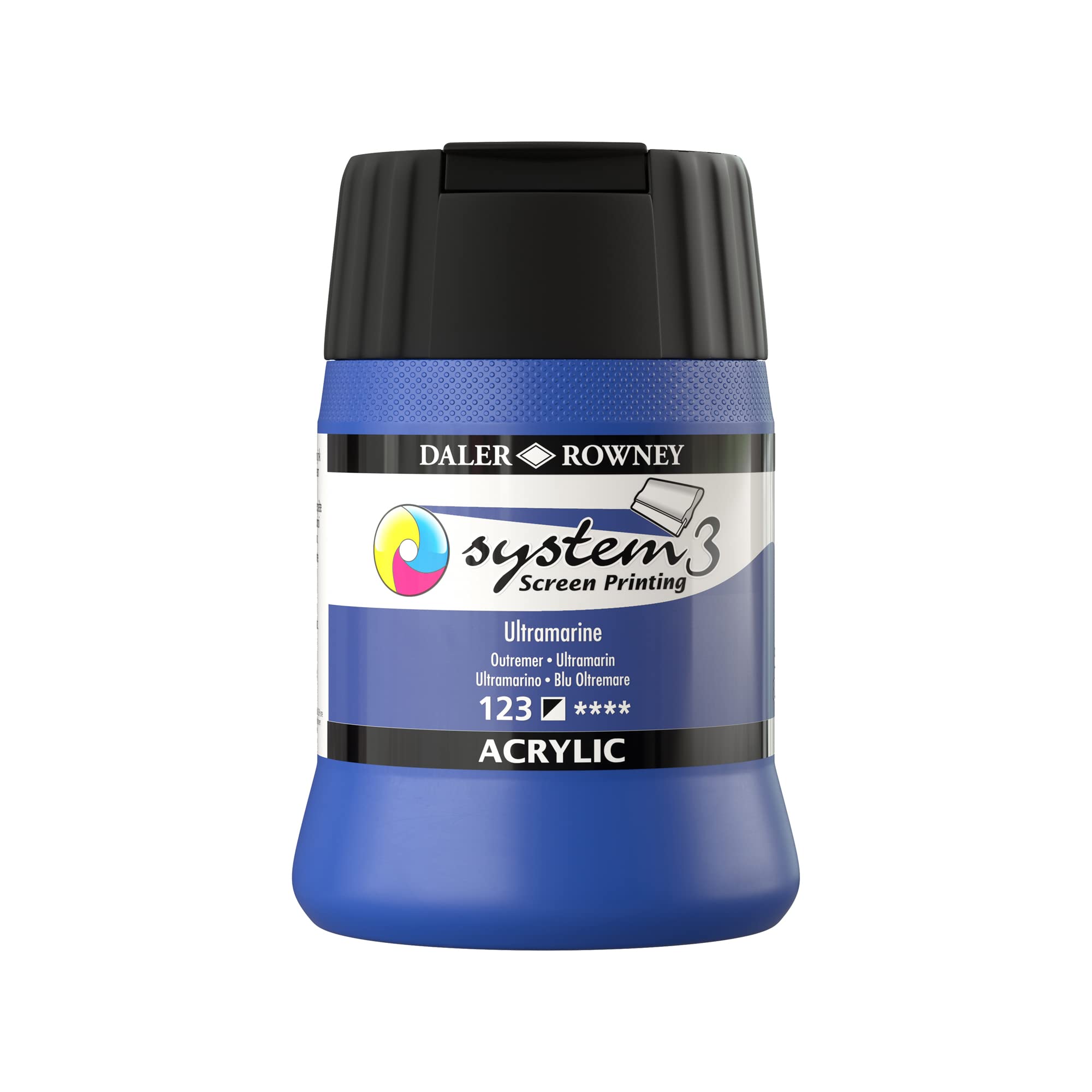 Daler-Rowney System3 Acrylic Screen Printing Ink, Plastic Pot, 8.45oz - 250 ml, Ultramarine Blue