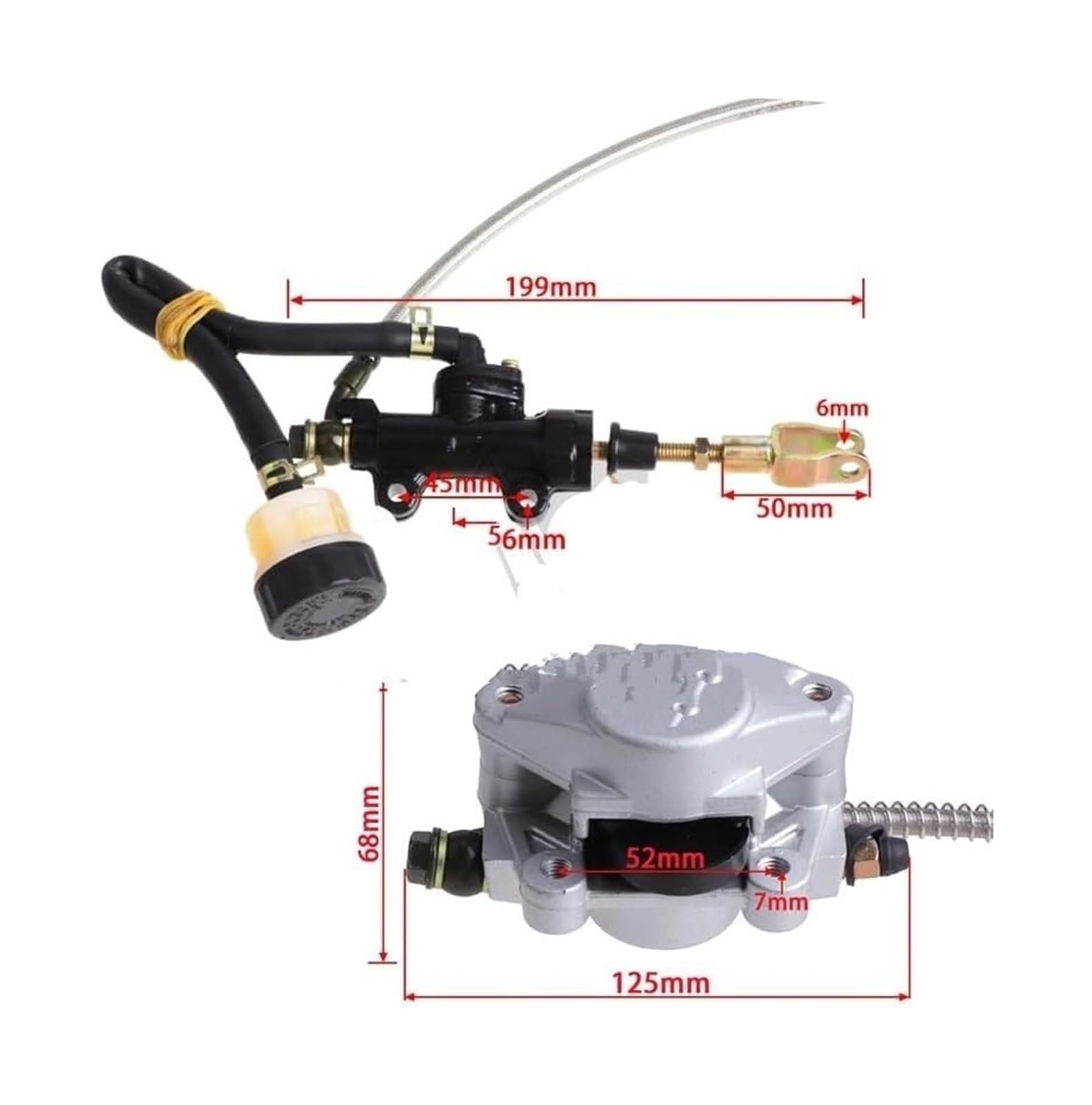 Pastiglie Freno Anteriore Posteriore Per Gokart 110cc 125cc 200cc 250cc Moto Pastiglie Freno Posteriori Dirt Pit Bike Gruppo Disco Pinza Cilindro(Foot brake)