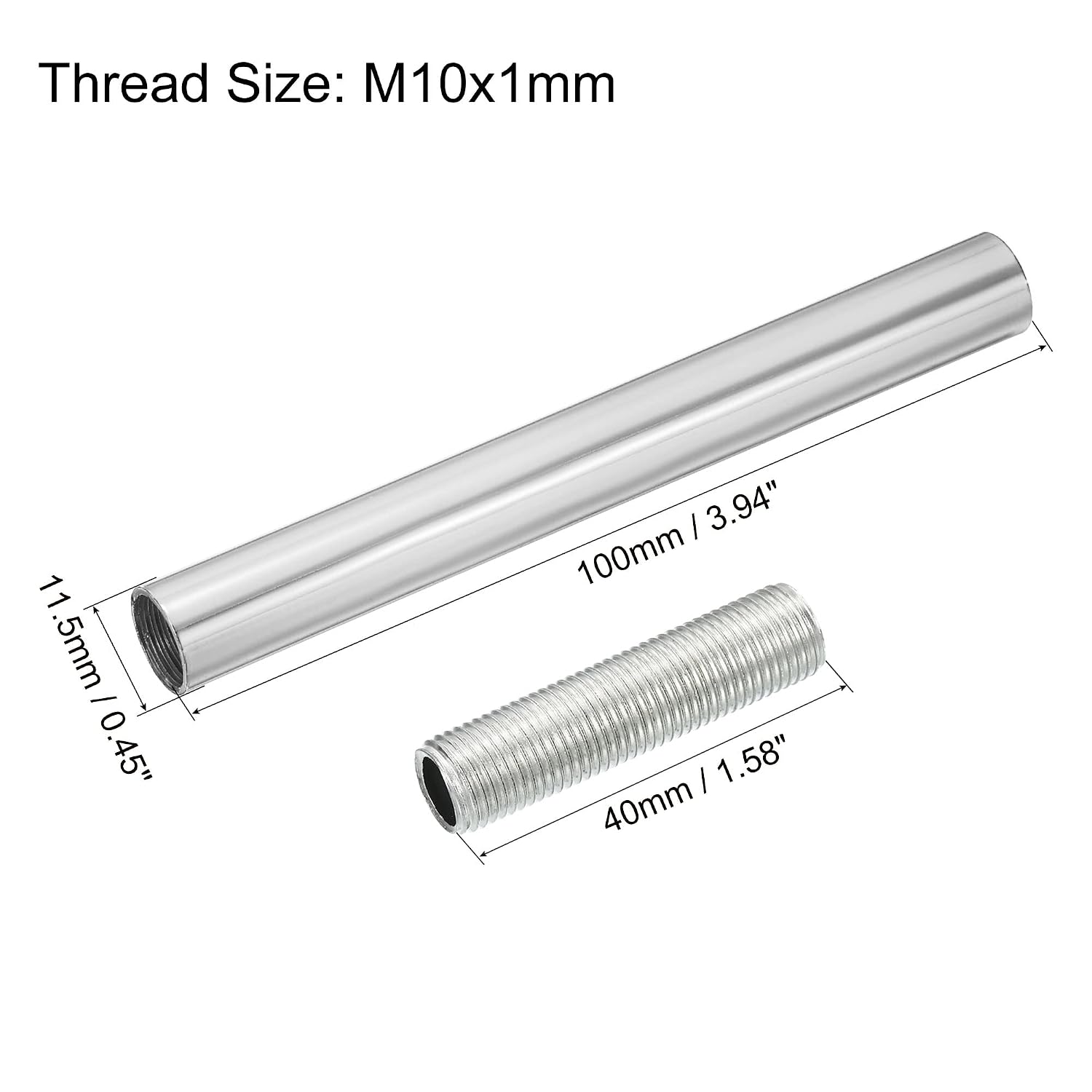 MECCANIXITY Threaded Extension Rod, 3.94" Lamp Pipe with Connector Light Fixture Parts for Pendant Light Island Lighting Chandeliers Stems, Silver 2 Set
