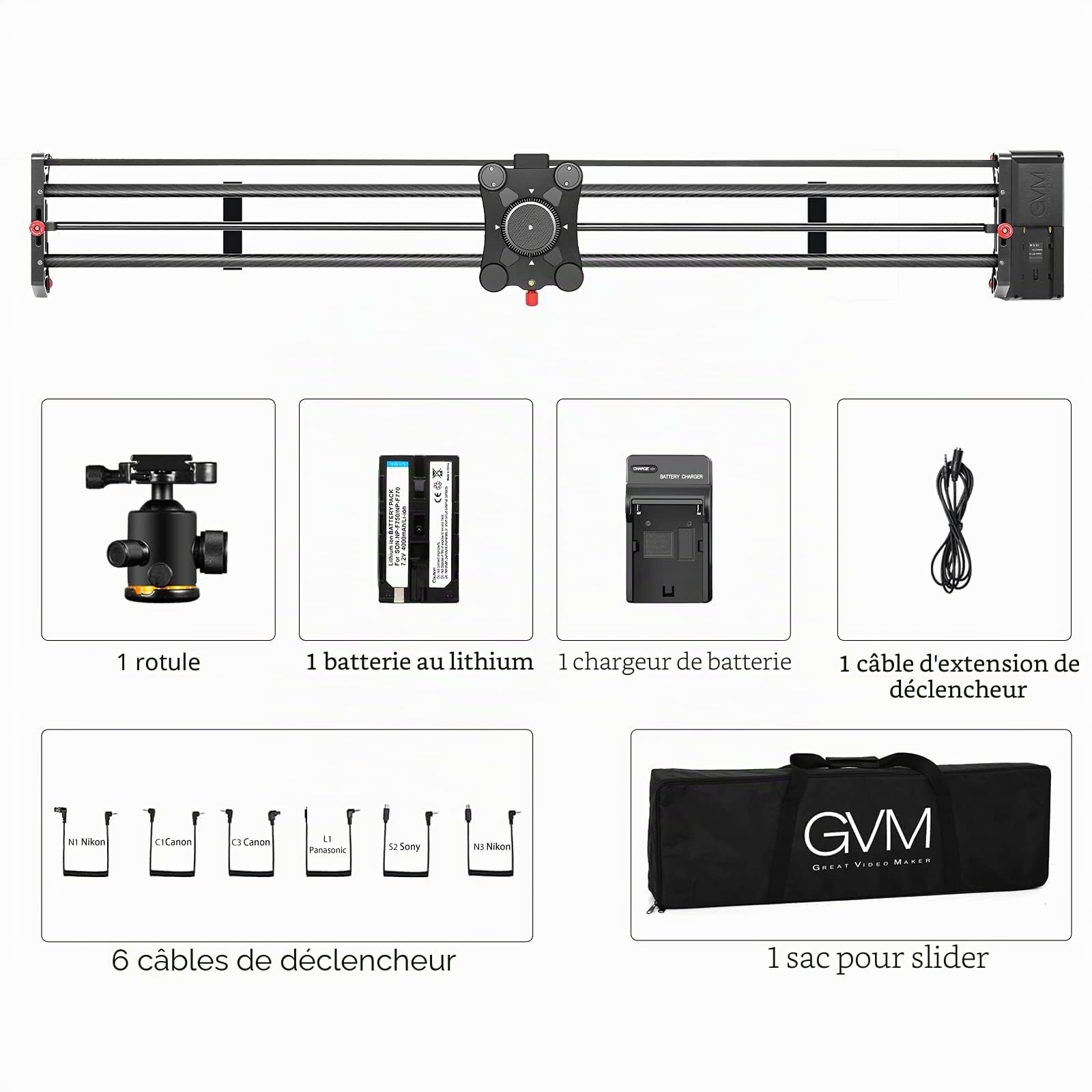 Glissière de caméra GVM motorisée, Rail Coulissant de Photographie de contrôle d'application avec intervalle de Temps, Suivi, Fonction de Prise de Vue panoramique à 120 ° pour Photo vidéo et Film