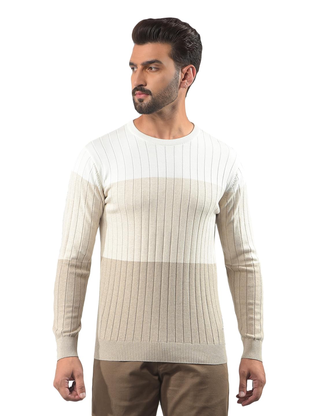 crimsoune club Men's Beige Color-Block 100% Cotton Sweater-picture-14