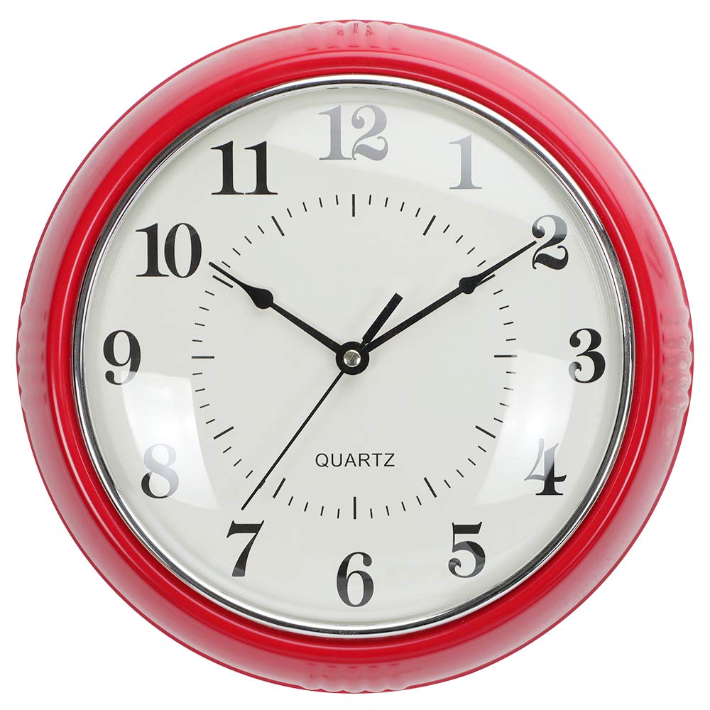NUOVO Wall Clock Round Retro Wall Clock The Ketchup Red wall clock Easy to Read Numbers Clock Modern wall clock 24.5cm