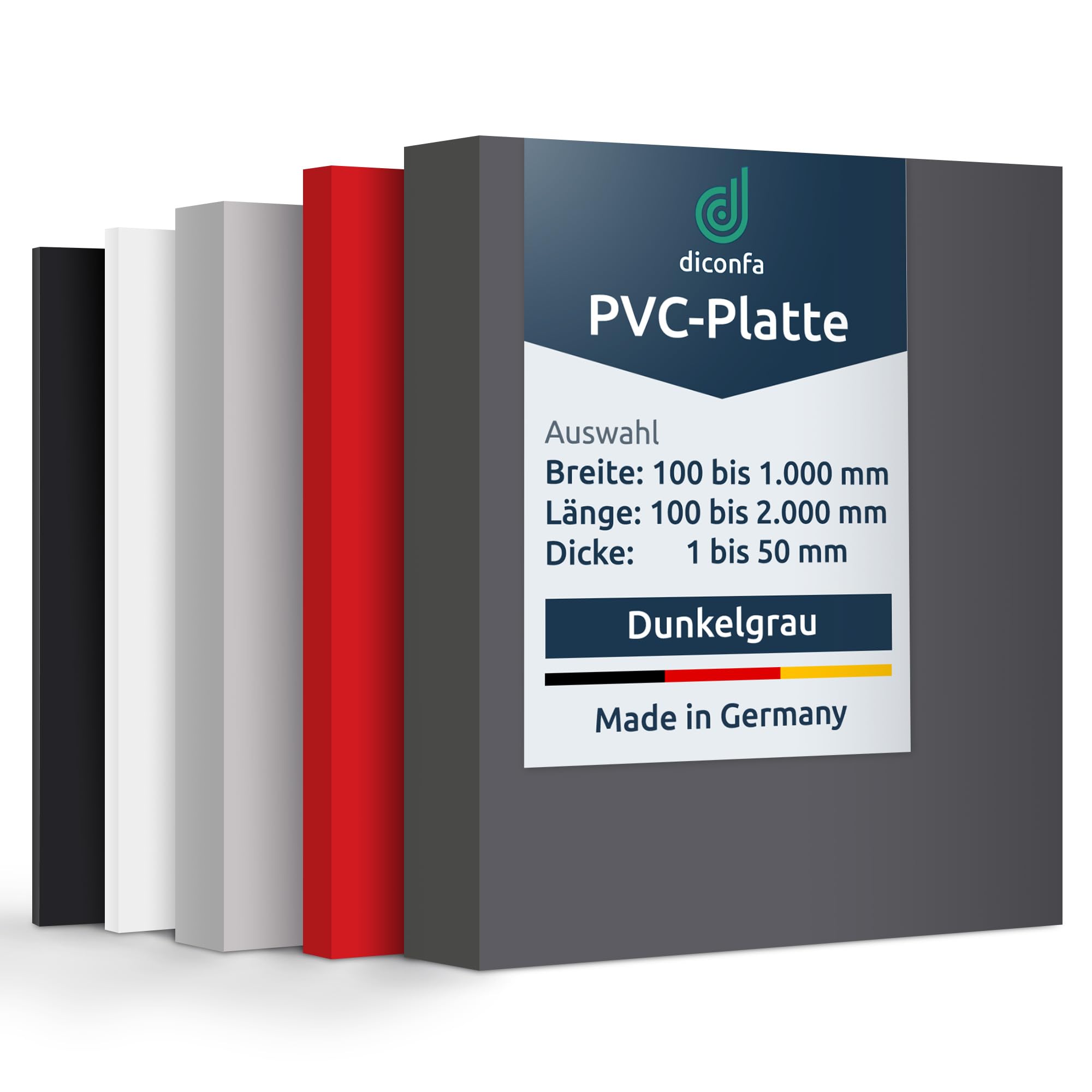 diconfa Lastra in PVC su misura grigio scuro spessore da 1 a 100 mm - Selezione 100 x 300 mm (10 x 30 cm), 10 mm - opaco satinato superficie liscia e priva di pori pellicola protettiva su un lato