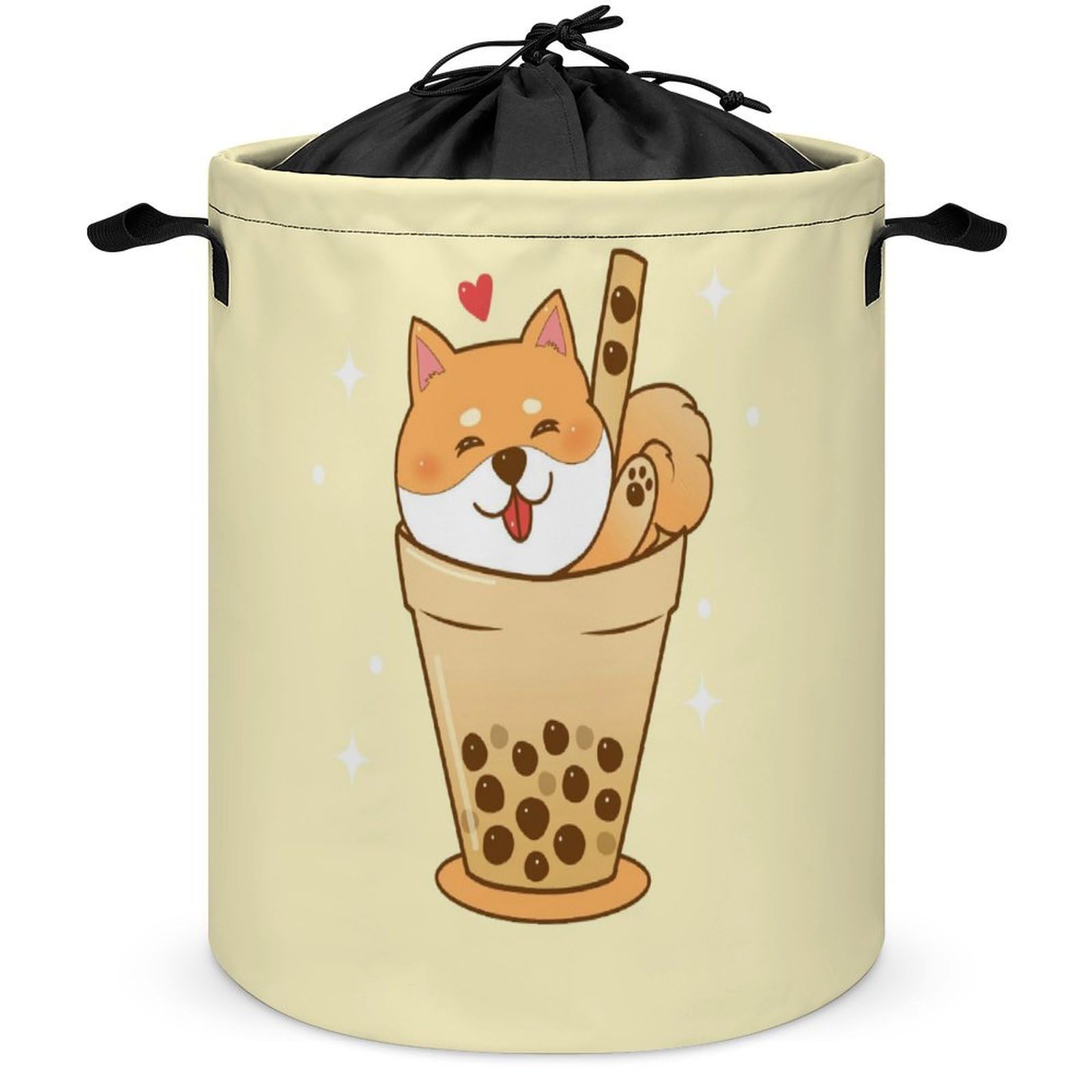 Qjjinxior Drawstring Laundry Hamper, Cute Shiba Inu Laundry Basket, Washing Basket with Handle