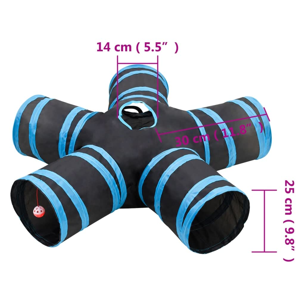 Túnel para gatos de 5 vías, color negro y azul, 25 cm, poliéster, para conejos pequeños, cachorros, hurones, cobayas LH481271