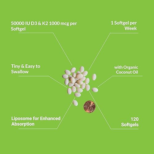 Miniatura 3 de UpNourish Vitamina liposomal D3 50000 UI (Vitamina D3 de 50000) con 1000 mcg de vitamina K, alta dosis de vitamina D3 K2, vitamina D 50000 UI con