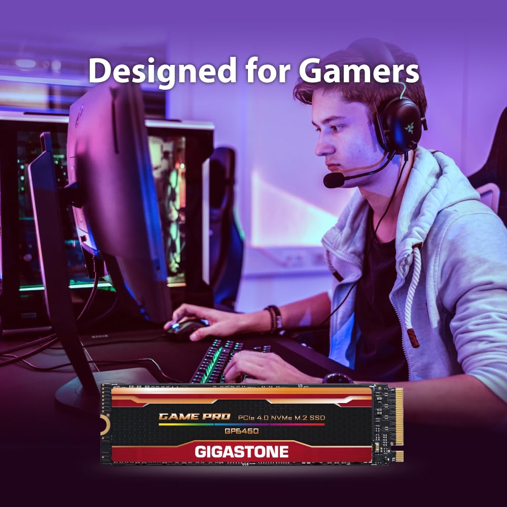 Gigastone GP6450 SSD 2TB PCIe 4.0x4 NVMe M.2 2280 Game Pro Gen4 PCIe Unidades internas de estado sólido 5,000MB/s de almacenamiento para PC portátil PS5 Gaming 3D NAND SLC caché rendimiento de alta