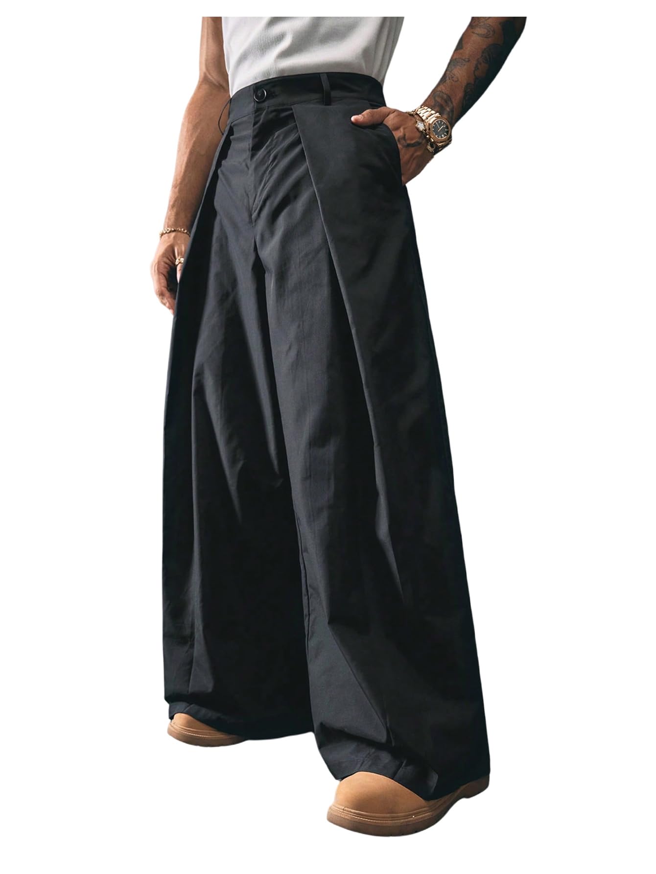 Mens Pleated Baggy Dress Pants Straight Leg Zipper Fly Oversized Suit Pant Business Trousers with Pockets