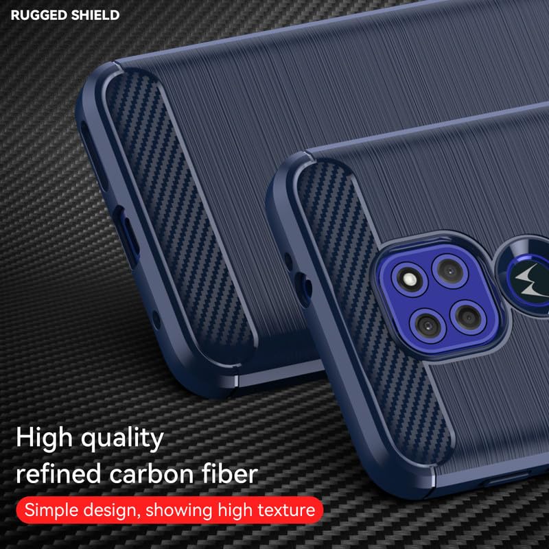 Image of Hybrid Carbon Fiber Back Case for Moto E7 Plus 4G / Moto G9 4G (Blue)