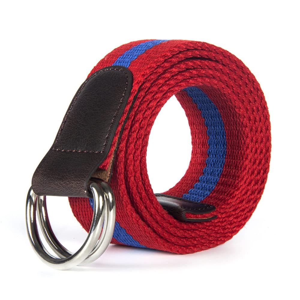 XYFCJK Streifengürtel Mit Doppelter D-Ring-Schnalle - Pu-Leder-Verstärkung Military Cloth Tactical Canvas Web Belts, Herren Damen Outdoor-Jeans-Bund,Red Blue,120Cm(47.2Inch)
