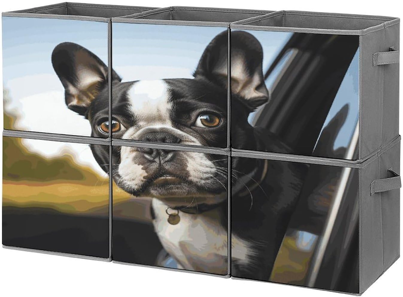 Multi Use Organizer Bins, Puppy Dog Boston Terrier Printed Storage Bins, Foldable Storage Baskets Are Suitable For Bedrooms, Offices, And Cars