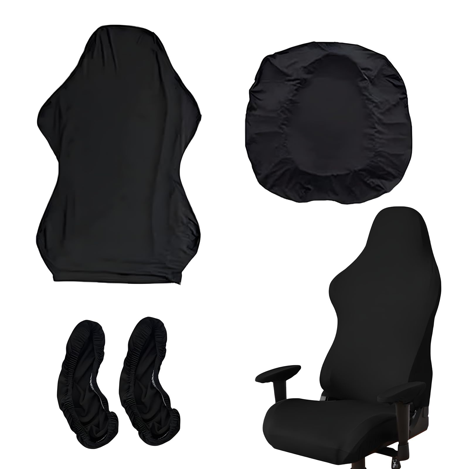 XMDROU Gaming Chair Covers, 4 Pieces Protective Cover for Gaming Chair, Scratch Resistant Covers Protect Decorate Chairs Office Chairs Cover Set for Office Swivel Chaired Gamings (Black)