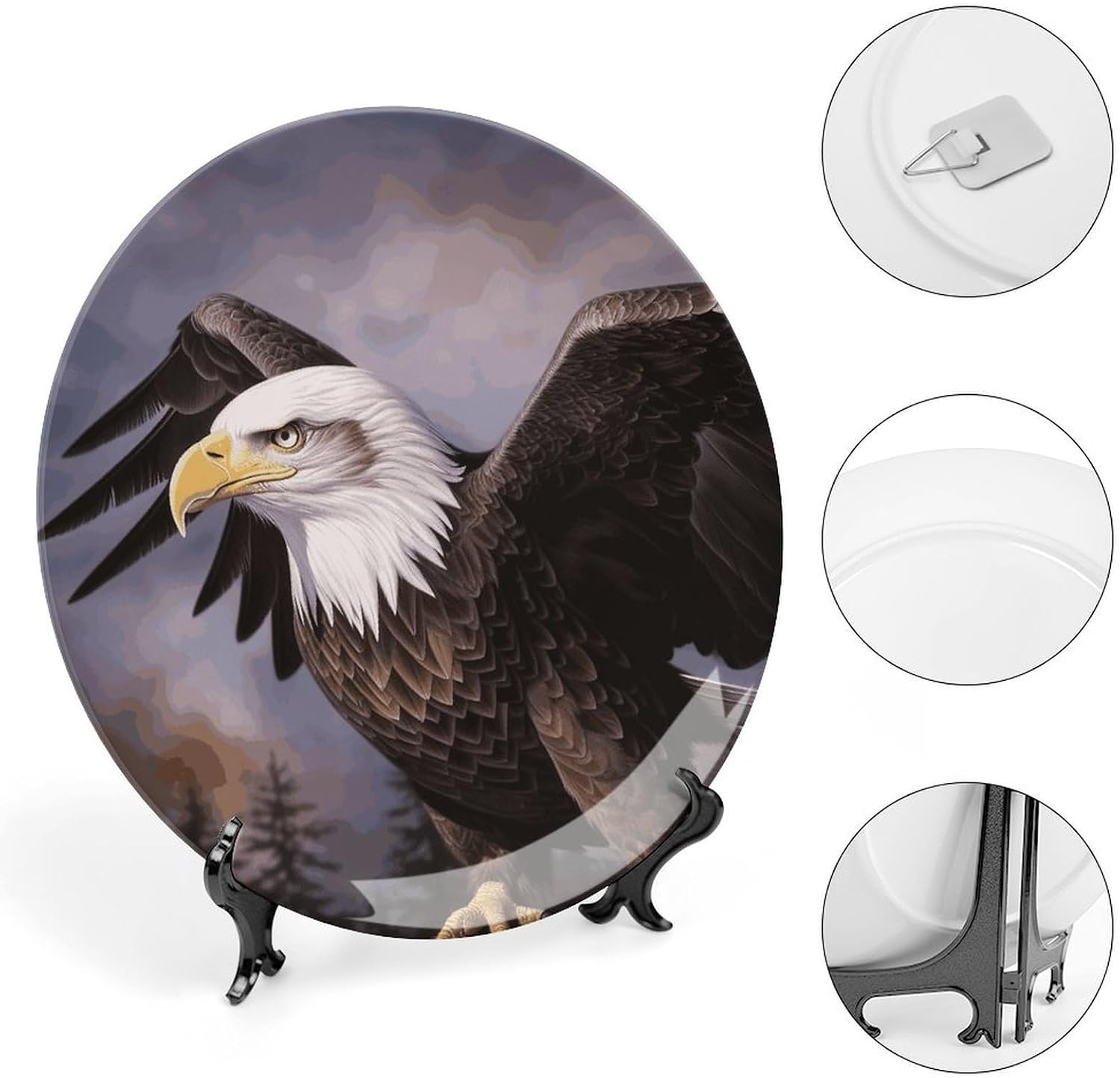 Bald Eagle Bone China Decorative Plate Exquisite Ornamental Wall Hanging Platter 6/7/8/10 Inch Vintage Art Ceramic Decor Dish for Home Tabletop Decor Housewarming Gift image 4