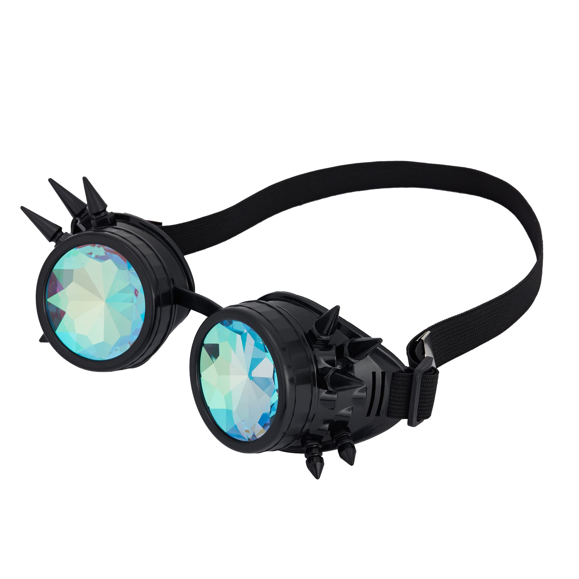 OMGREAT Kaleidoscope Glasses for Raves Steampunk Goggles with Rainbow Prism Diffraction Crystal Lenses, Black (Spiked) - Image 2