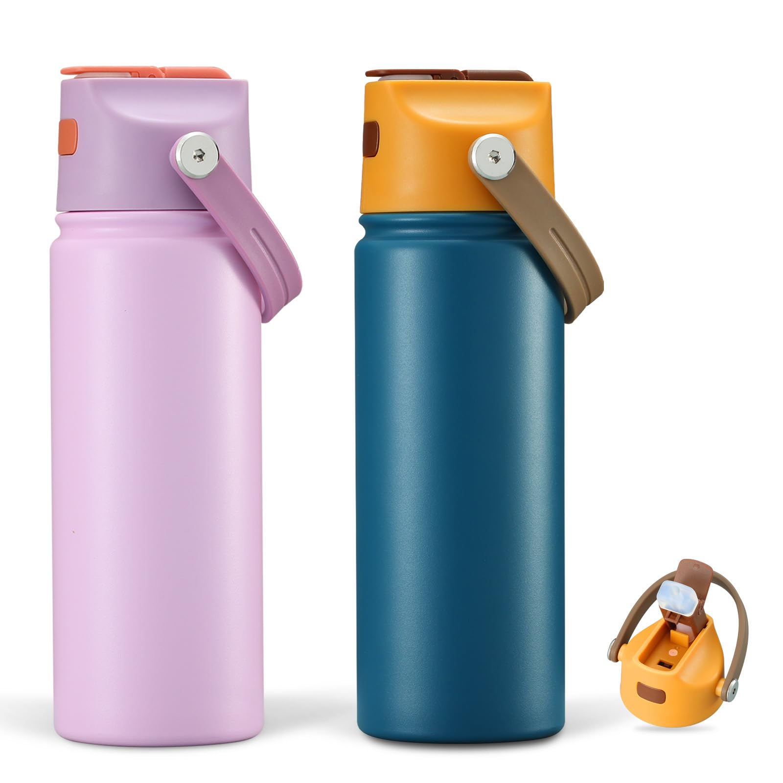 2 PACK 18 OZ Water Bottle for Kids Stainless Steel Double Insulated Sports Water Bottle Leak Proof Straw