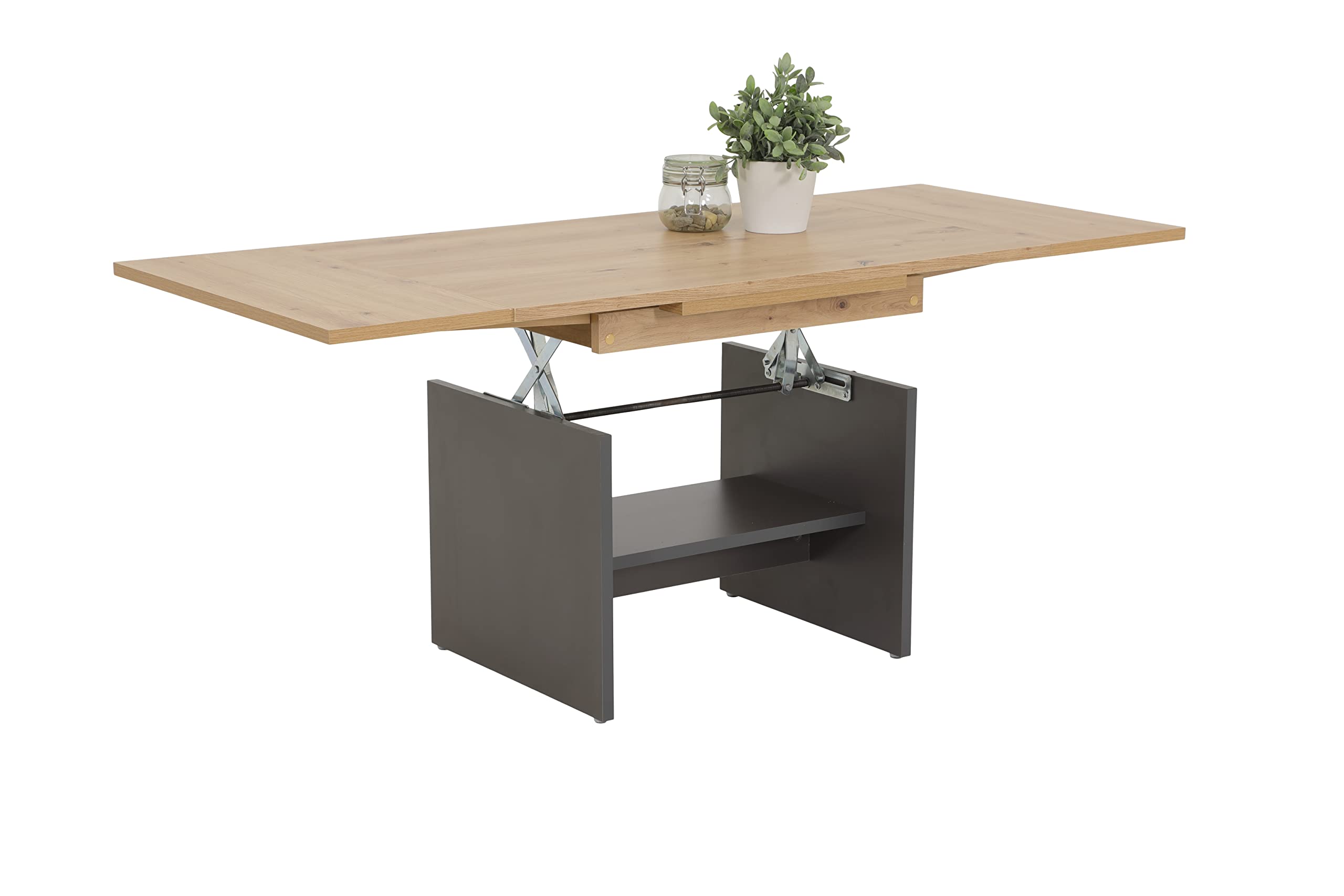 Hela Tische, Couchtisch Wohnzimmertisch Marcel, Holzwerkstoff melaminbeschichtet, Artisan Eiche, ausziehbar 90-142cm, höhenverstellbar mit Kurbel 47-57cm