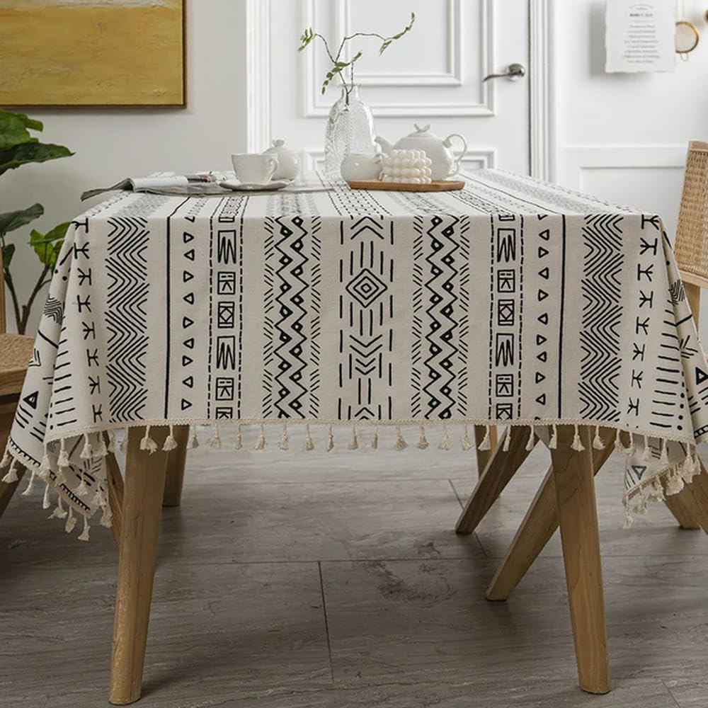 Mantel Bohemio de 120~300cm Mantel Resistente al Agua y al Aceite de Lino y algodón Mantel de Comedor para Acampar Mantel de Fiesta en casa