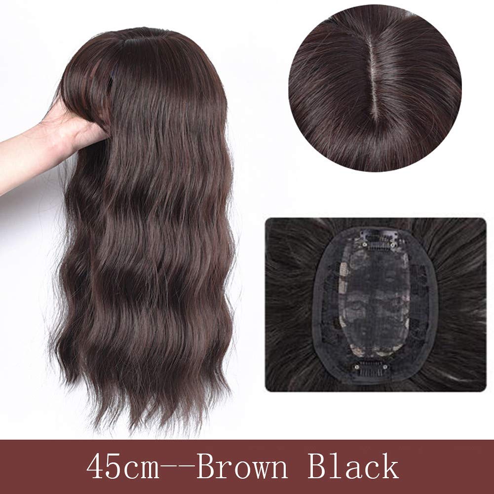 RemeeHi Curly Wave Hair with Bangs for Women, Toppers Hairpieces Clip in Hair Topper for Thinning Hair Synthetic Hair Extension Brown Black 18inch