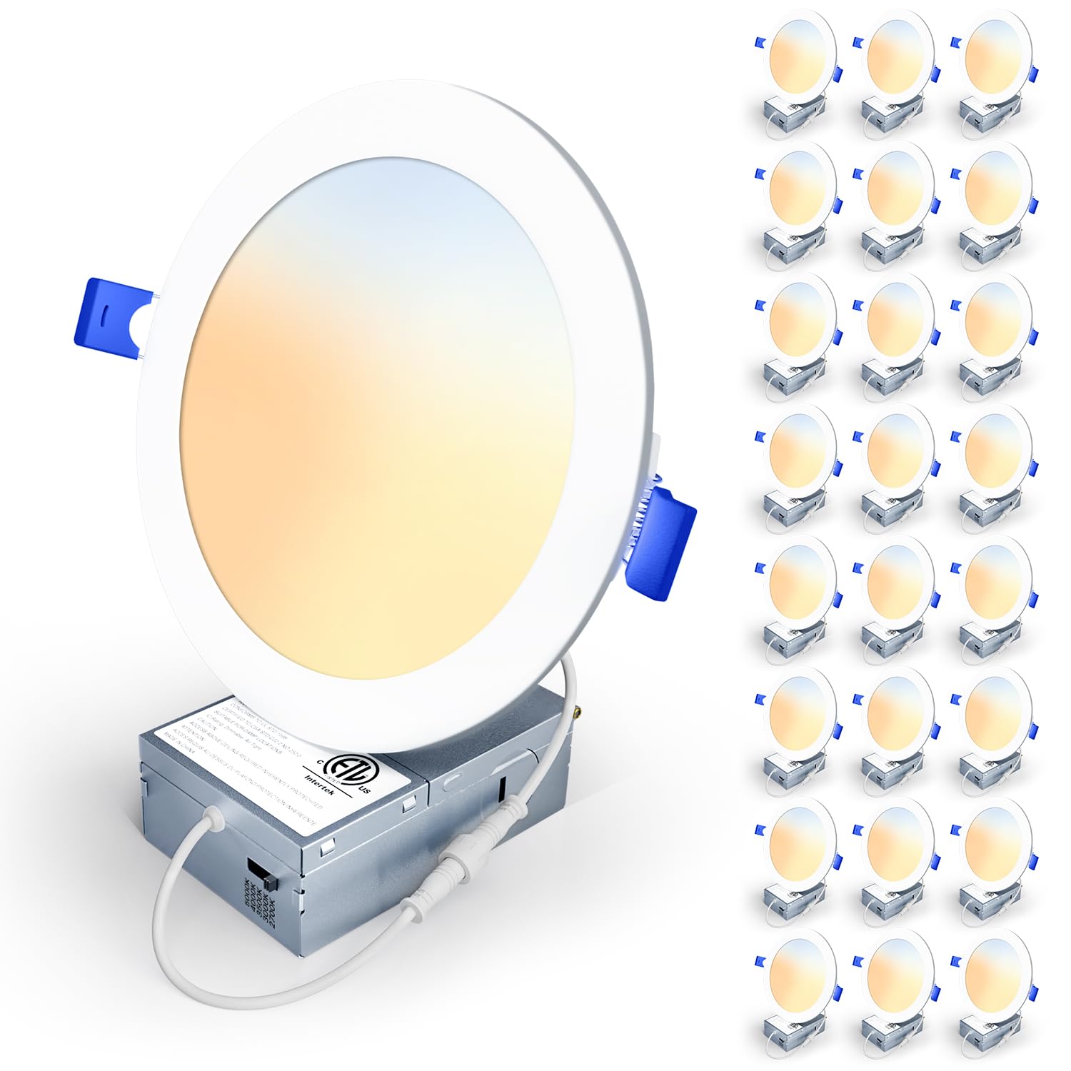 Veriligt 24 Pack 6 Inch 5CCT LED Recessed Light, Silm Canless Recessed Lighting, Dimmable, Damp Rated, 2700K-5000K Selectable, Wafer Ceiling Downlight