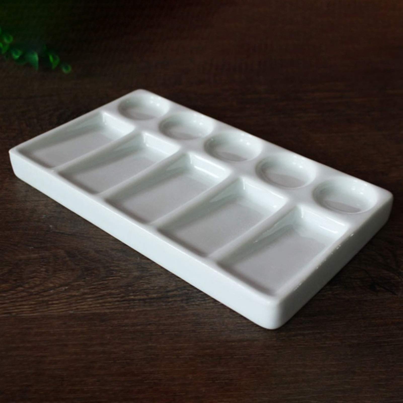 Paleta de cerámica para artistas, 10 agujeros, rectangular, acuarela y gouache, edición limitada, hecha a mano, porcelana blanca