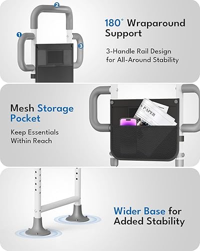 Miniatura 7 de fruui Bed Rails for Elderly Adults Safety, ASTM Approved Adjustable Bedside Assist Rail for Seniors with 3 Ergonomic Grab Bar, 350LBs Weight