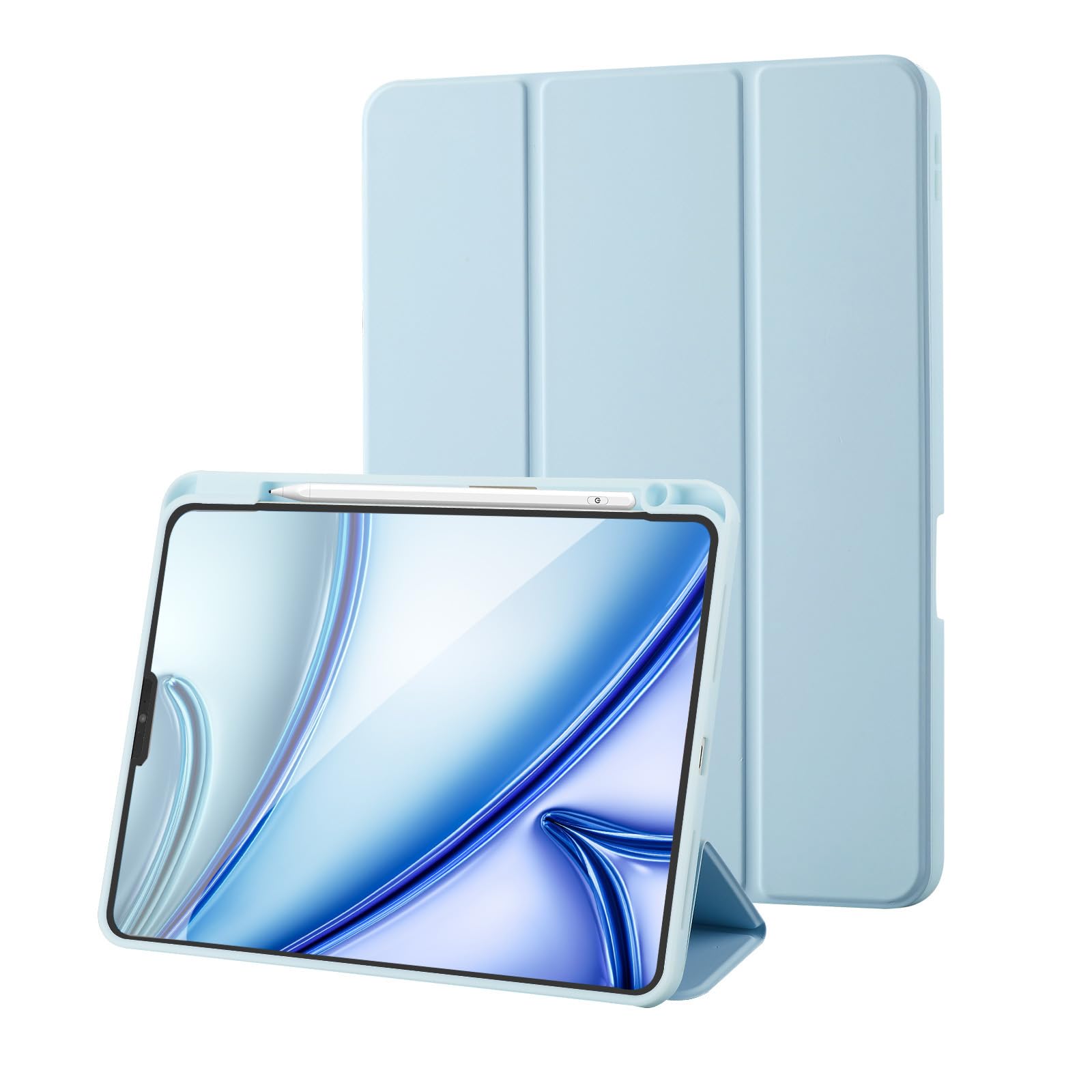 Custodia Cover Compatibile con iPad PRO 11 2022/2021/2020 Con Portapenne, Supporta la Ricarica di Pencil 2a Gen, Copertina Posteriore Morbida in TPU Sottile, Auto Sveglia/Sonno, Azzurro