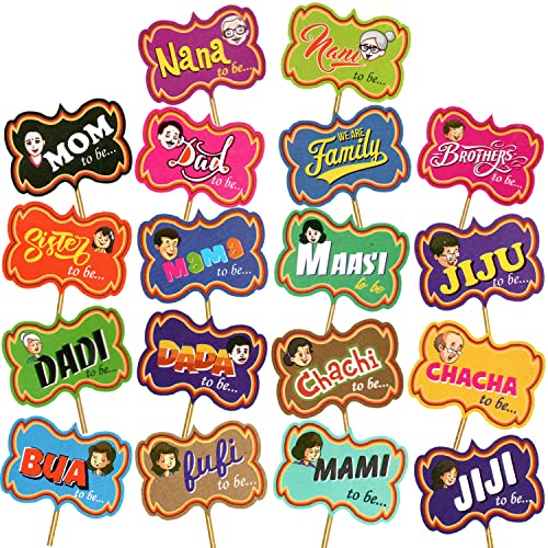 Image of Rozi Decoration Family Photobooth Props Set of 18 Sticks for The Baby Shower & Family Relationship, Pre-Wedding Photographic Props, Haldi Mehndi Wedding Decorations Pack of 1