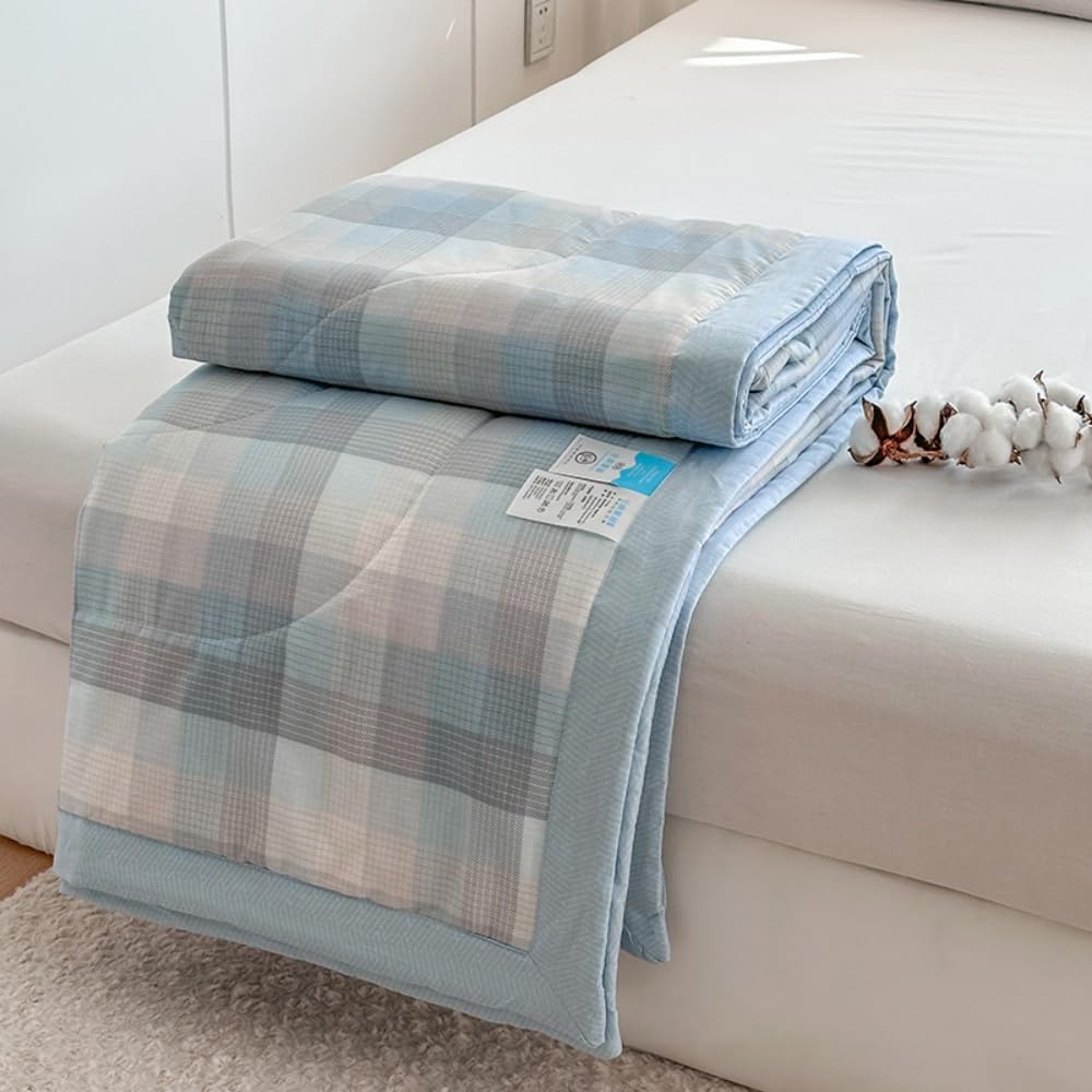 100% Baumwolle Bettüberwurf Steppdecke Tagesdecke Leichte Tagesdecken mit Präge Wohndecke aus Gesteppt Bettdecke für Einzelbett Doppelbett (Hellblau,200x230cm)