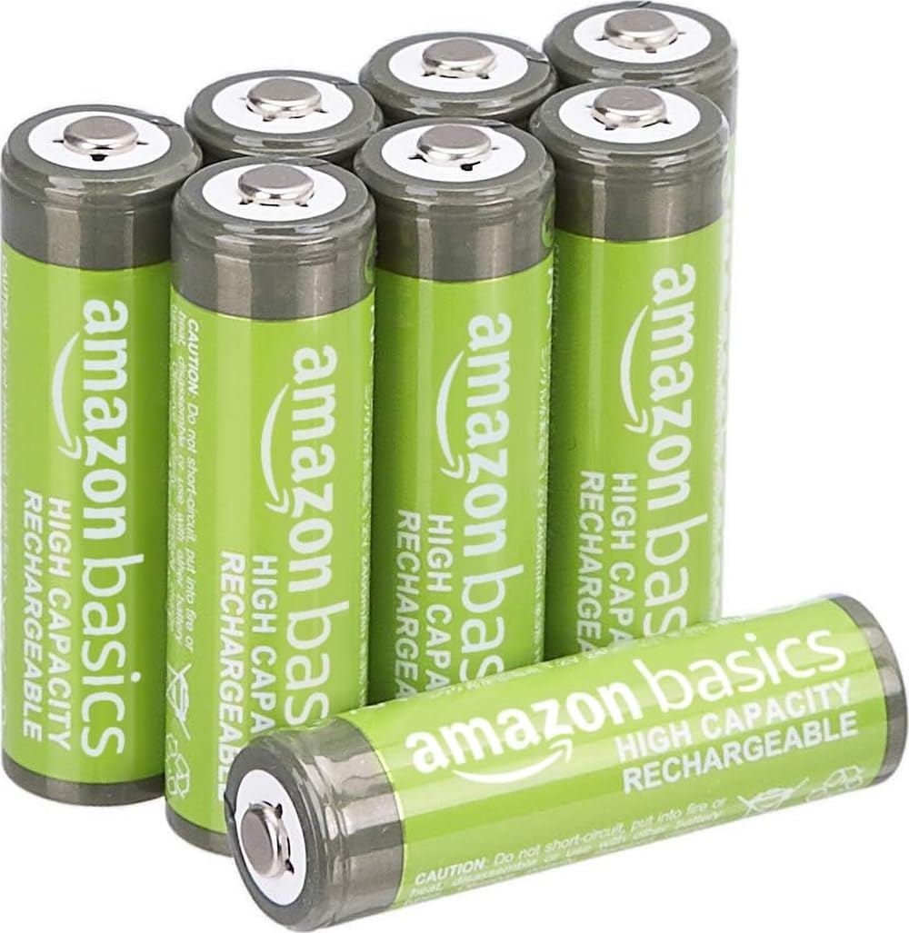 Amazon Basics Lot de 8 piles rechargeables AA NiMH haute capacité, 2400 mAh, 1,2 V, rechargeables 400 fois, préchargées