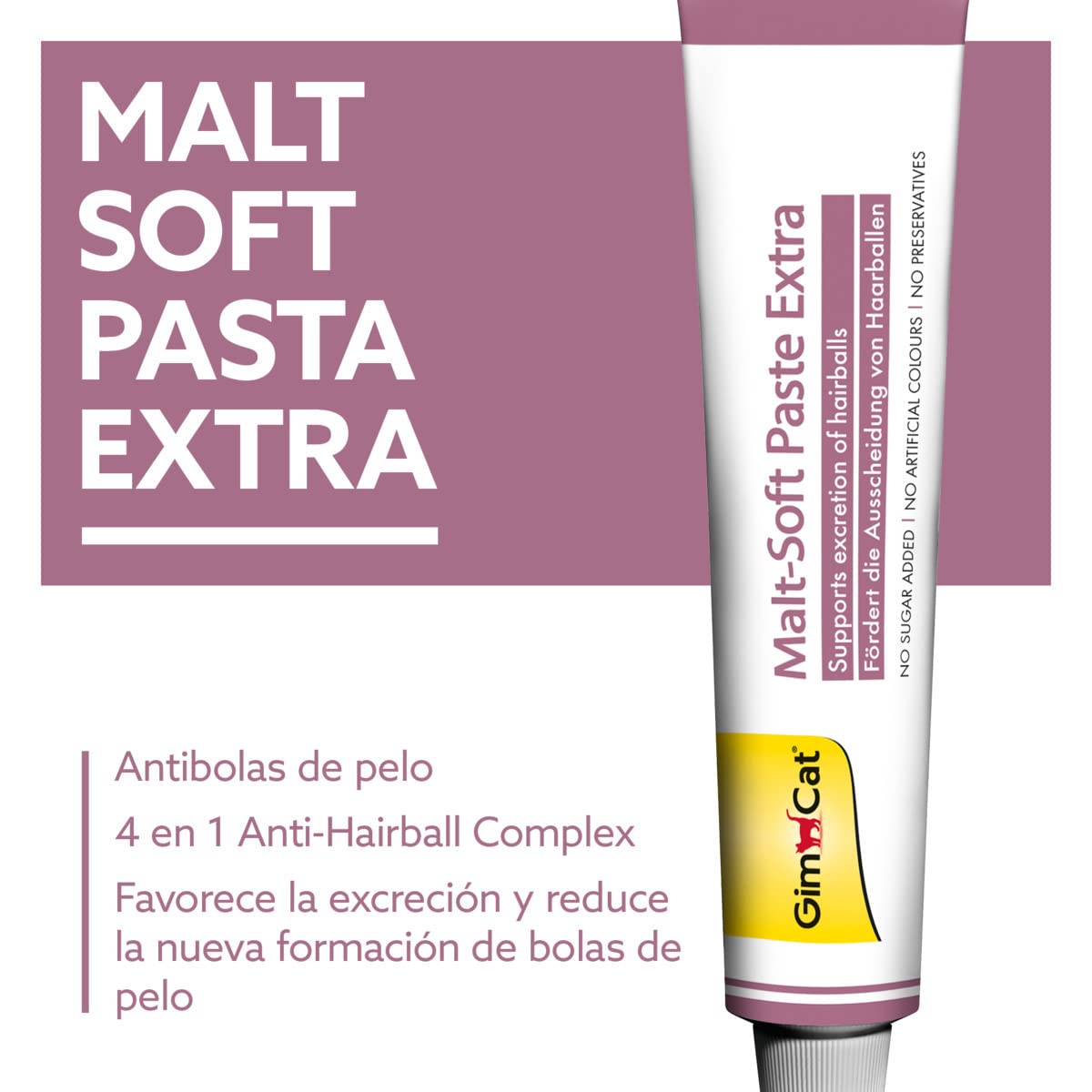 GimCat Malt-Soft Extra, pasta con malta- Anti-Hairball snack para gatos favorece la excreción de bolas de pelo - 1 tubo (1 x 200 g)
