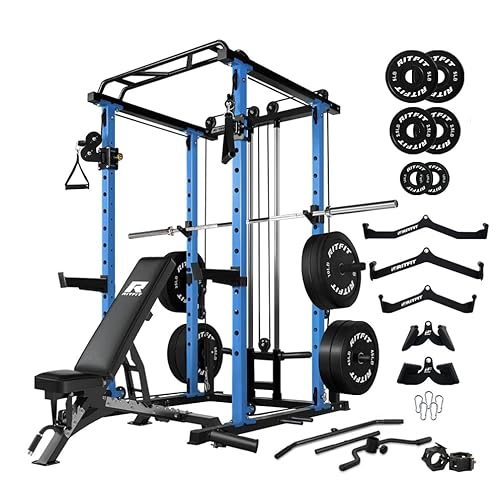 RitFit Multi-Function Squat Rack Power Cage PPC03 with Cable Crossover System, 1000LBS Capacity Power Rack and Packages with Optional Weight Bench, Barbell Weight Set, for Garage Workout & Home Gym