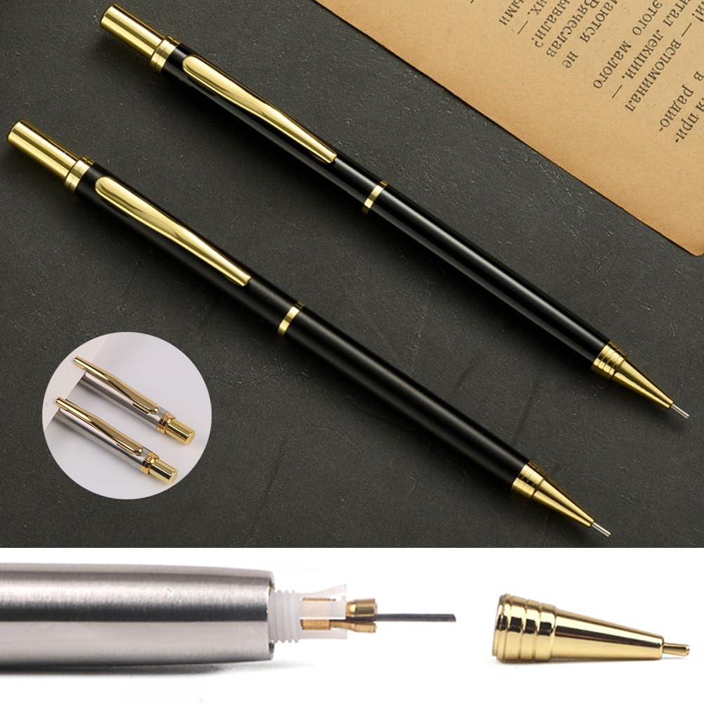 JOMPENS Lot De 4 Porte-mines De Luxe En Métal De 0,5 Mm Avec Trousse à Crayons Pour étudiants, Croquis, Peinture, Bureau, école, Papeterie, Cadeau (B-doré